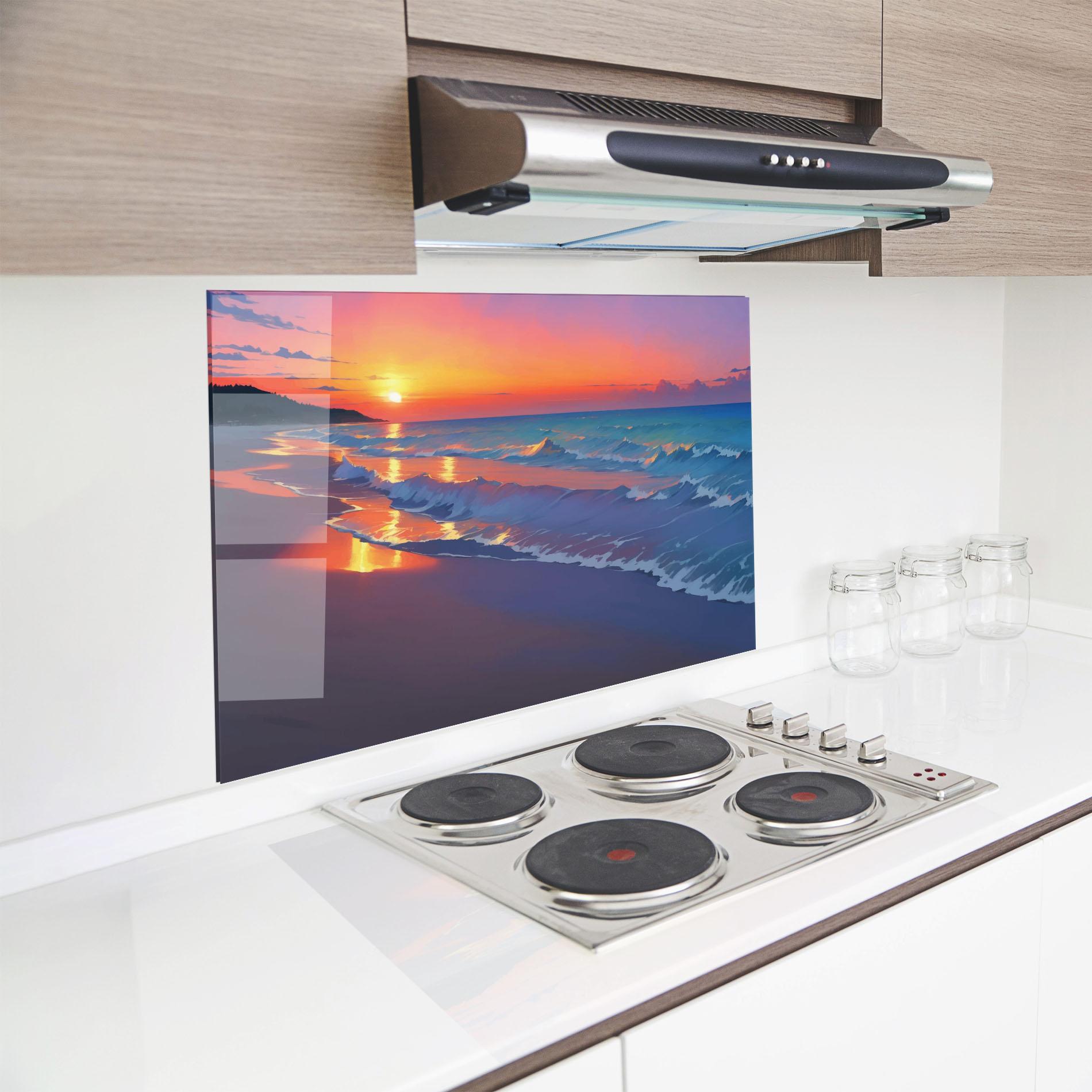 Küchenrückwand Glas Dreamy Beach Sunset mockup 8