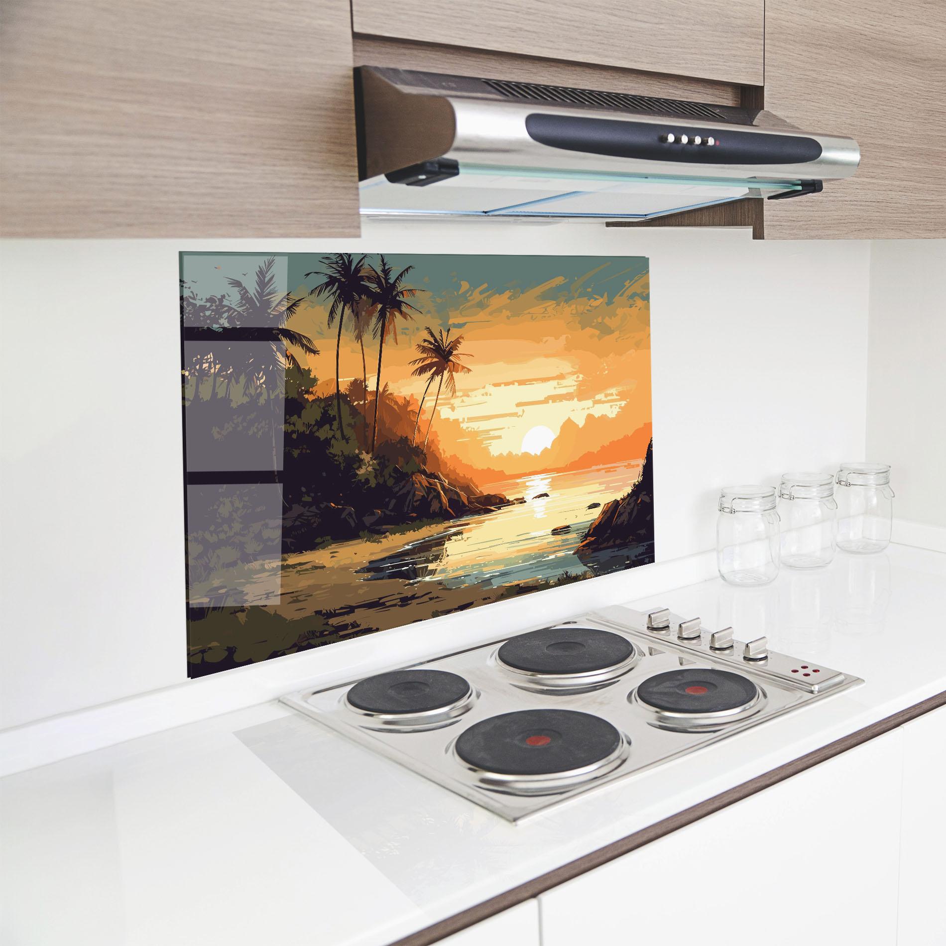 Küchenrückwand Glas Green Yellow Sunset mockup 8