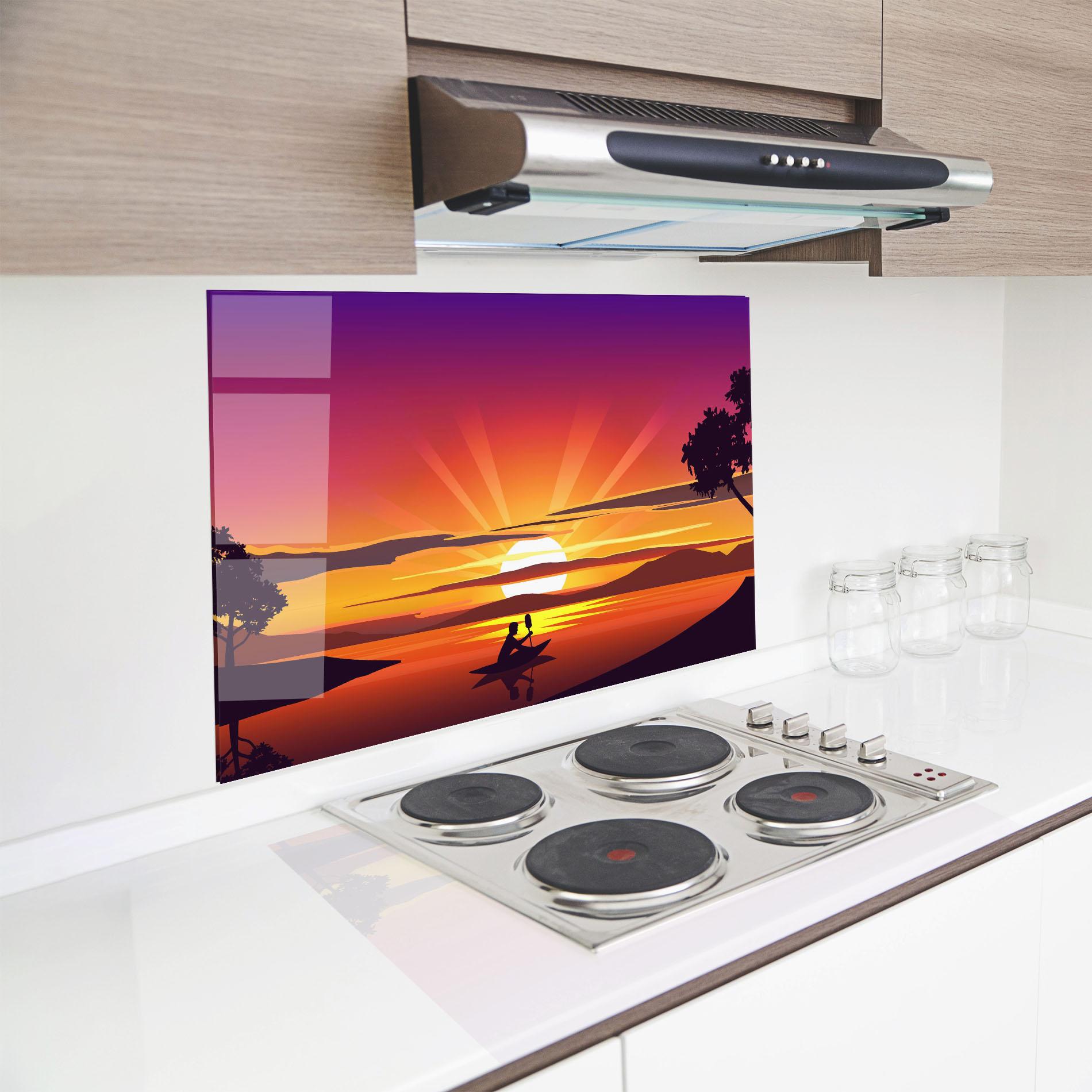 Küchenrückwand Glas Lake Camp Sunrise mockup 8