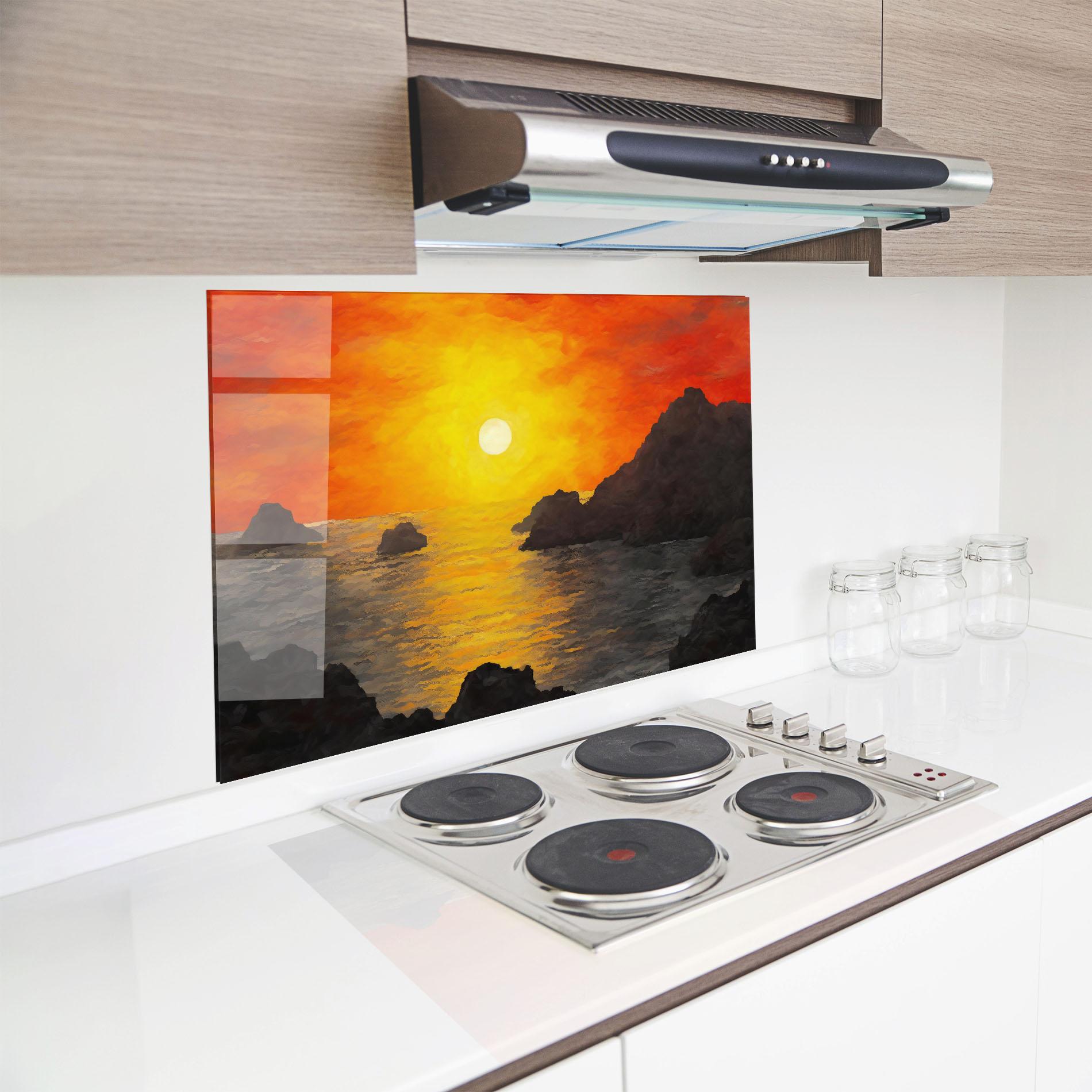 Küchenrückwand Glas Mountains Rocks Painting mockup 8