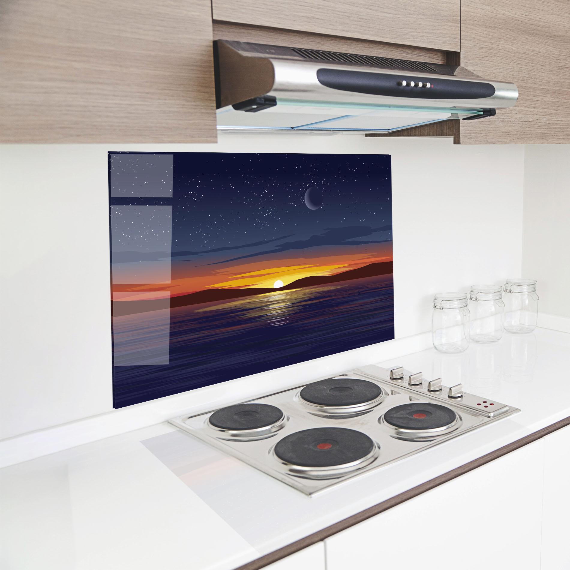 Küchenrückwand Glas Ocean Moon Sunset mockup 8