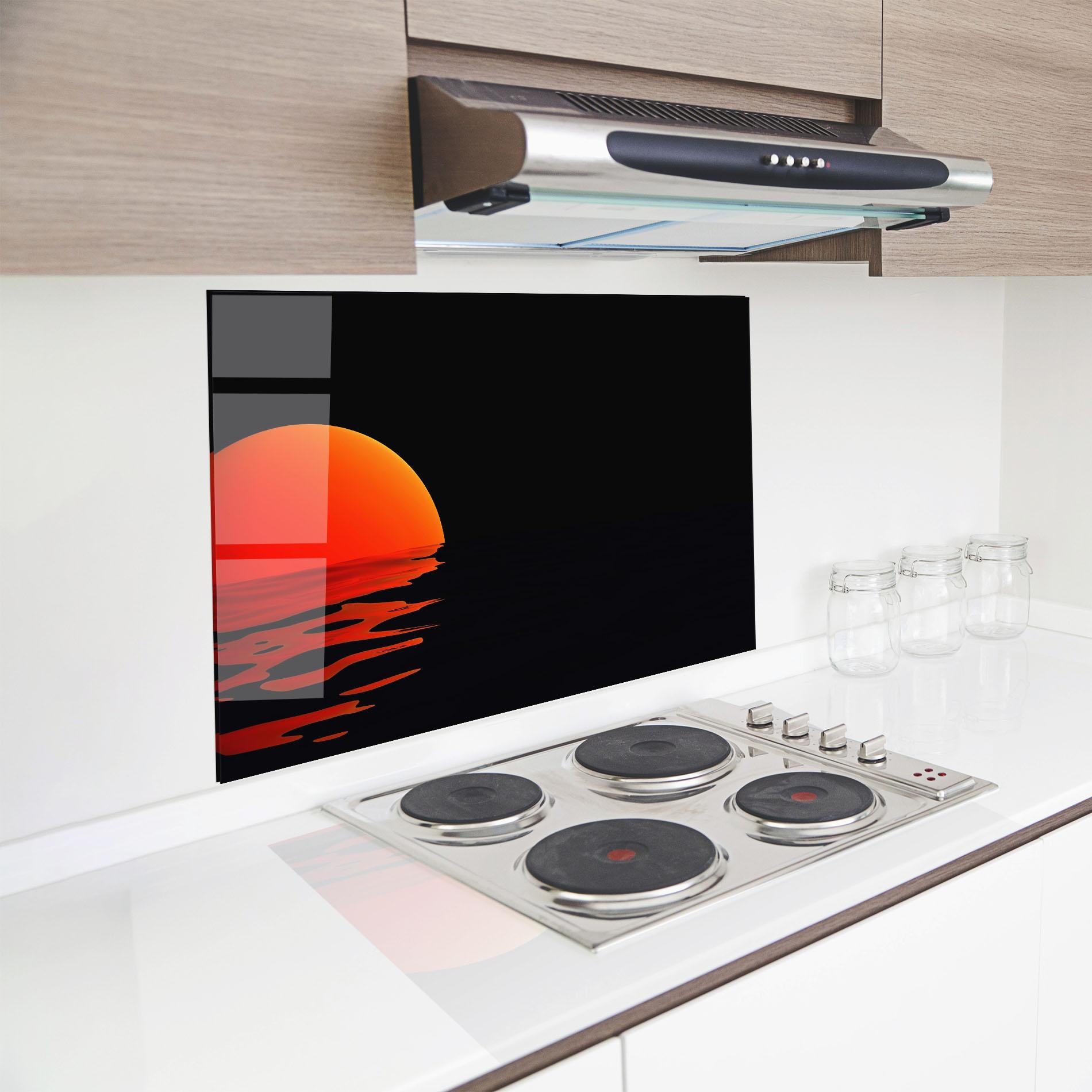 Küchenrückwand Glas Red Evening Sunset mockup 8