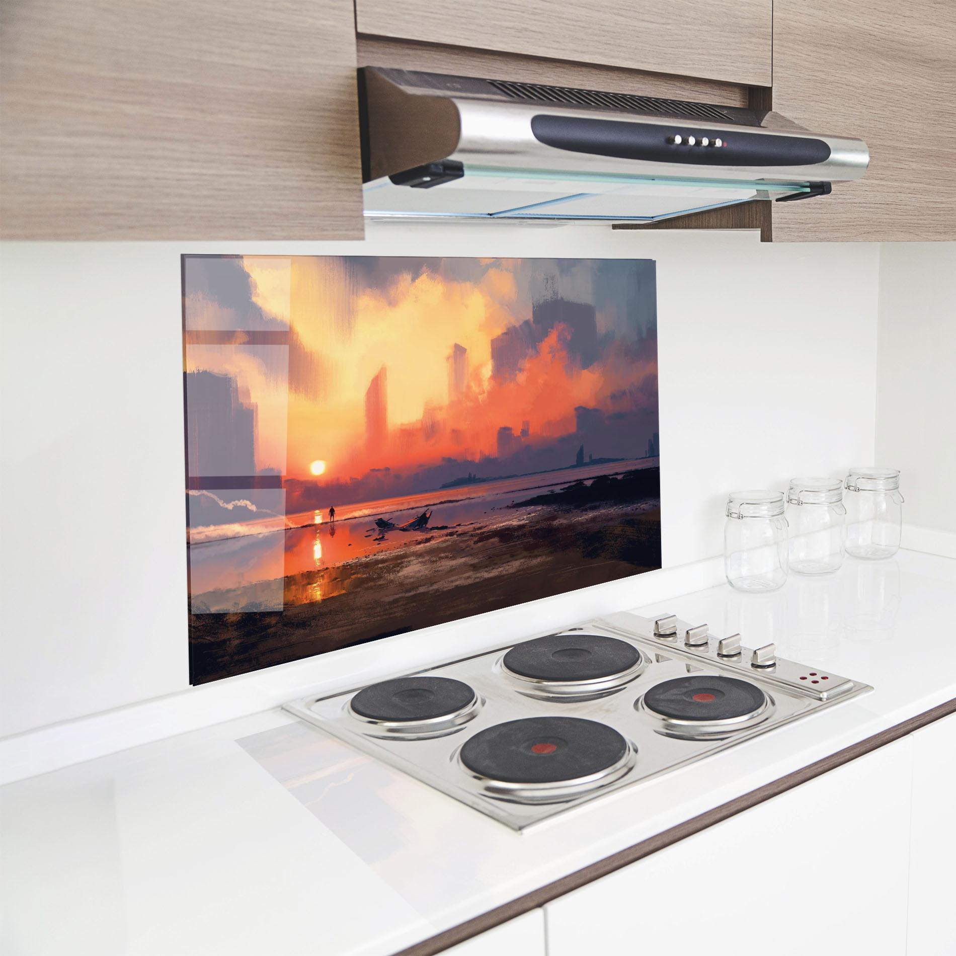 Küchenrückwand Glas Skyscrapers Sunset mockup 8