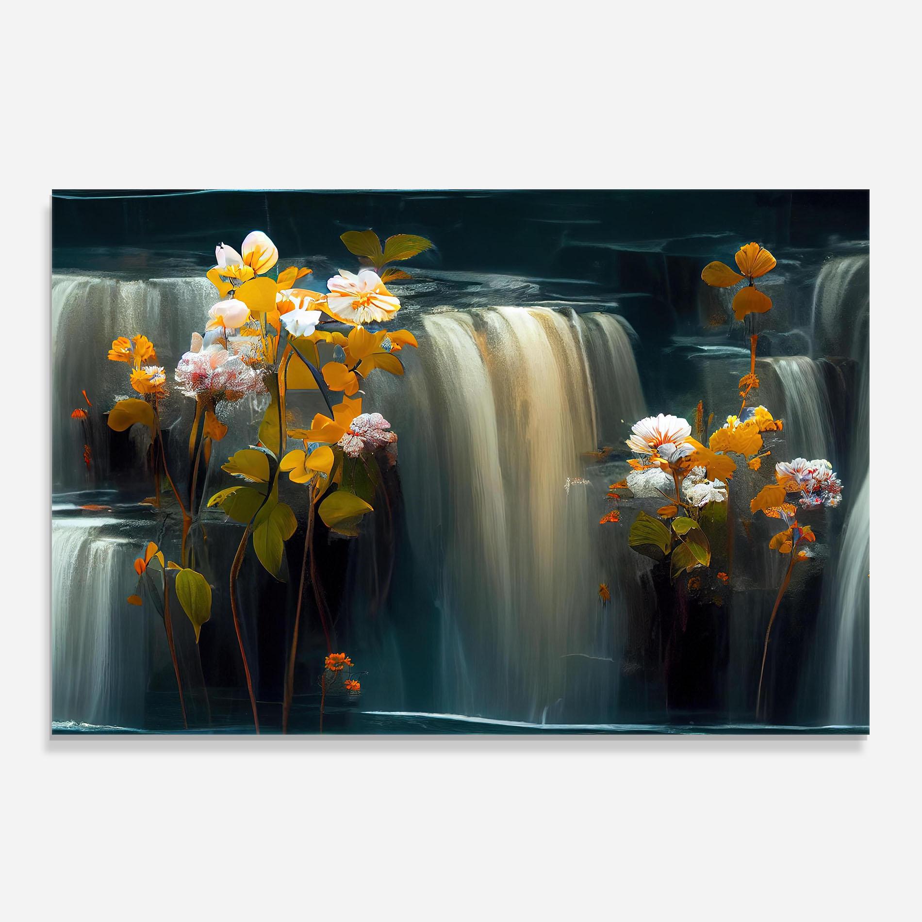 Küchenrückwand Glas Flowers Waterfall mockup 0