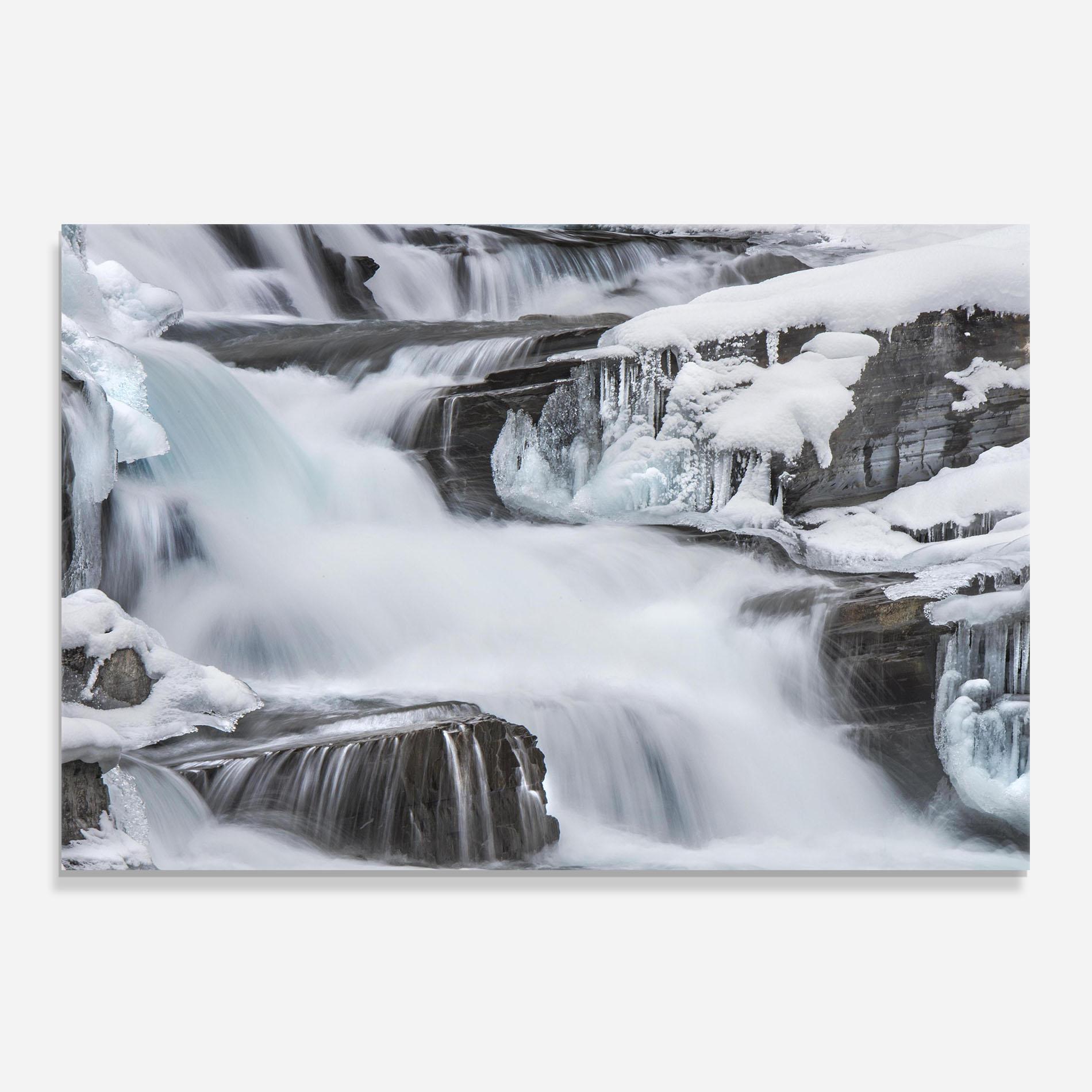 Küchenrückwand Glas Majestic Winter Waterfall mockup 0