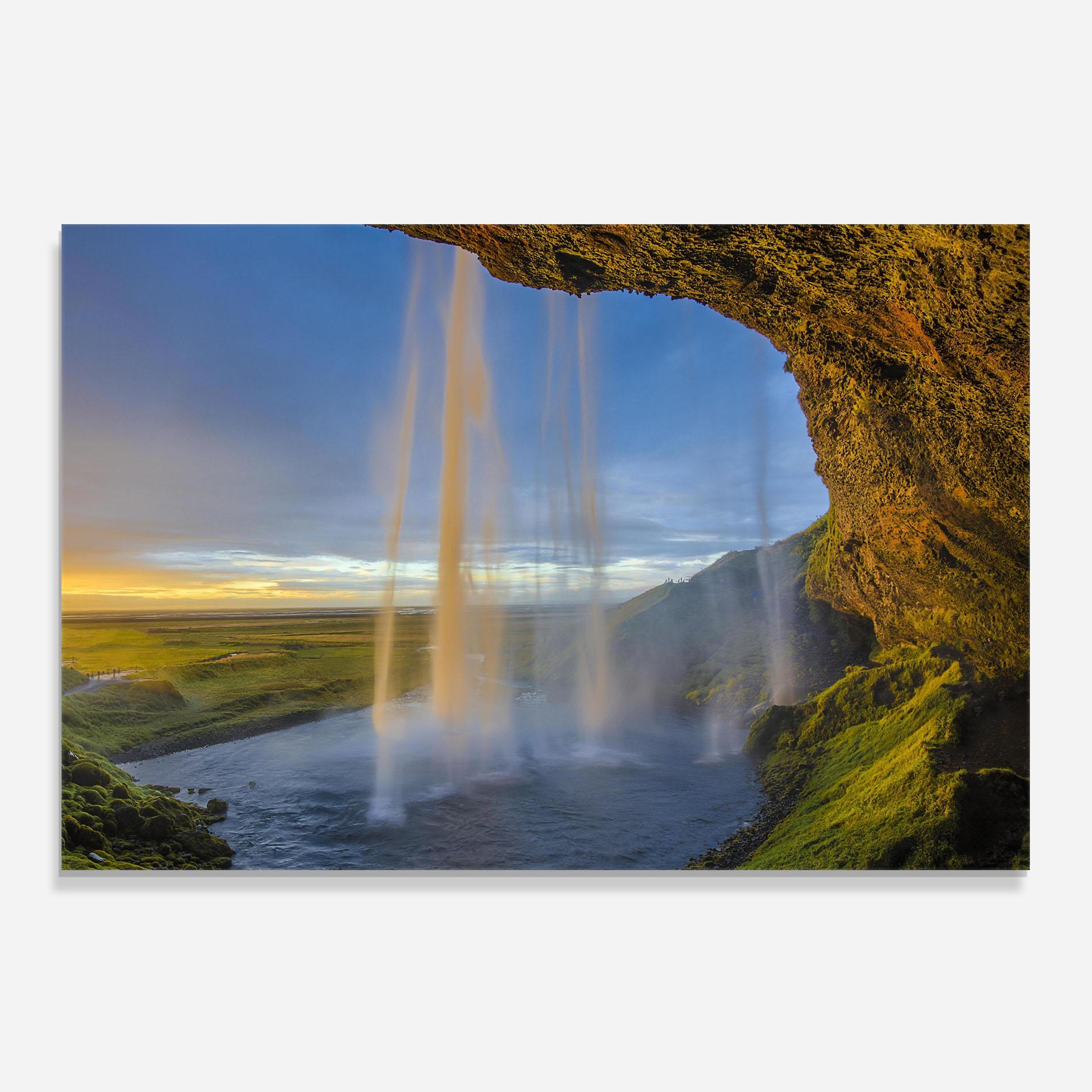 Küchenrückwand Glas Orange Waterfall mockup 0