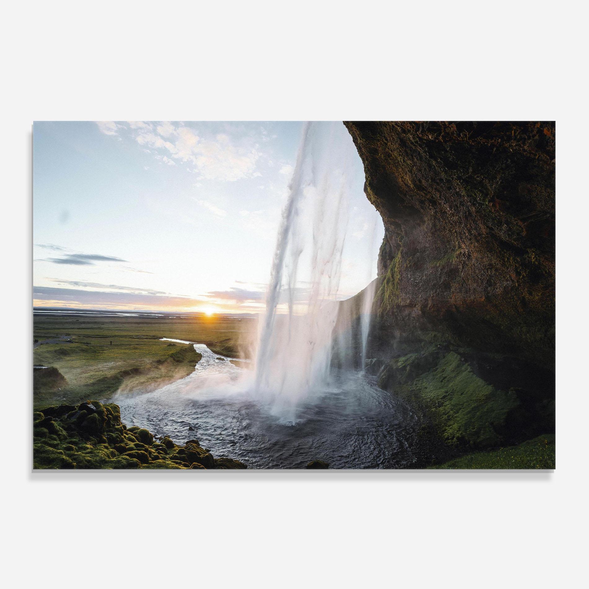 Küchenrückwand Glas Sunrise Waterfall mockup 0