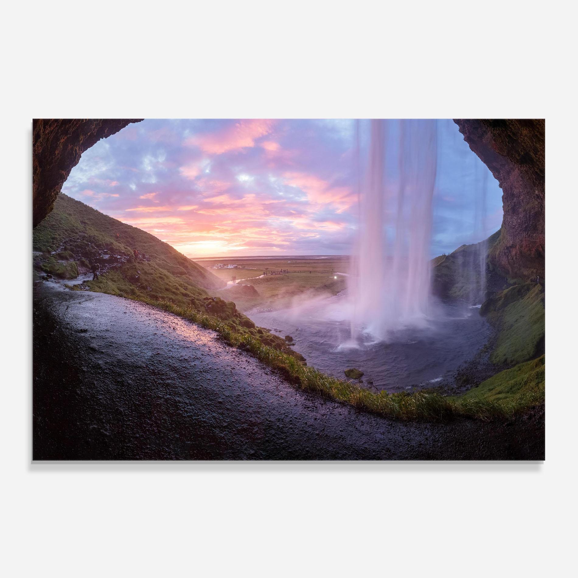 Küchenrückwand Glas Waterfall From Cave View mockup 0