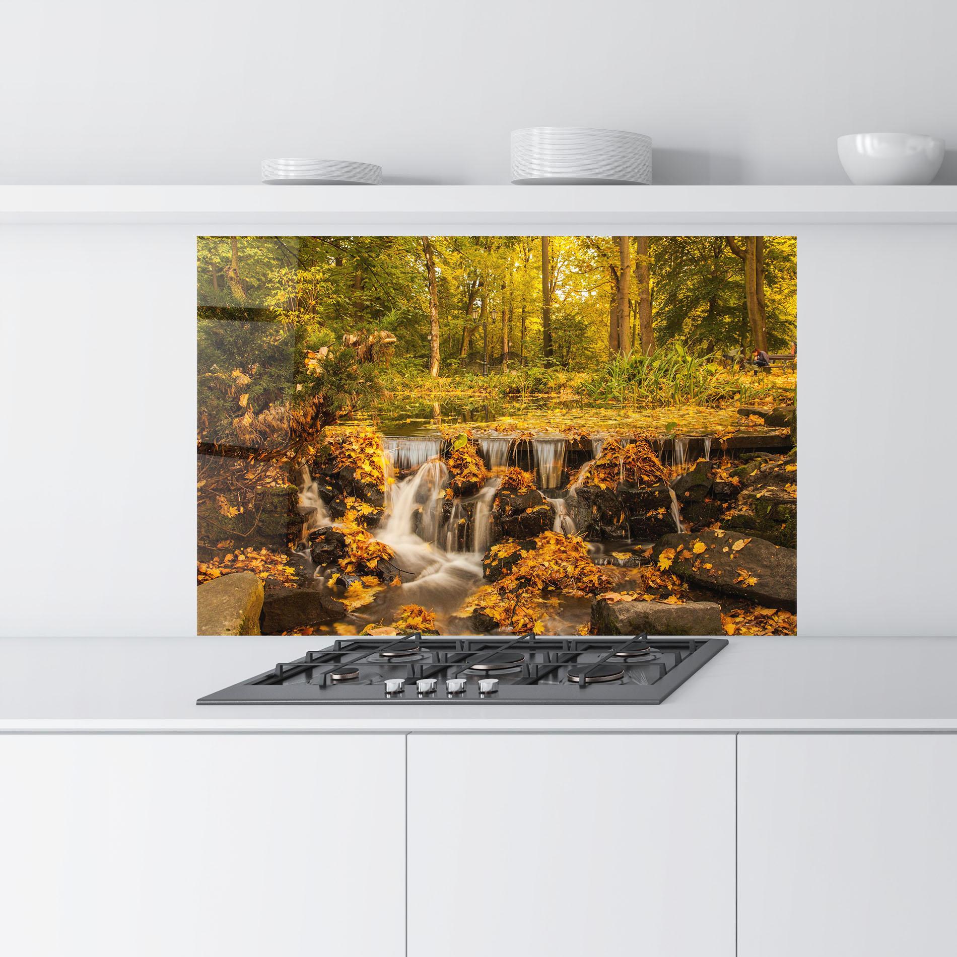 Küchenrückwand Glas Autumn Pretty Waterfall mockup 9