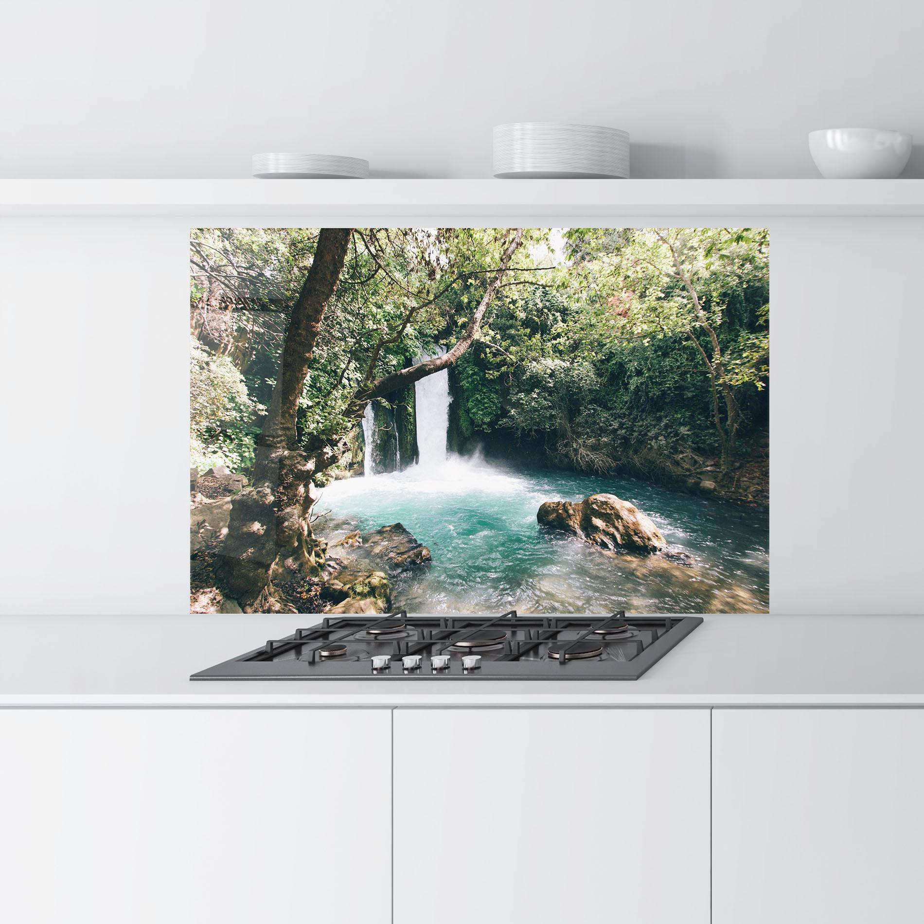 Küchenrückwand Glas Beautiful Blue Waterfall mockup 9