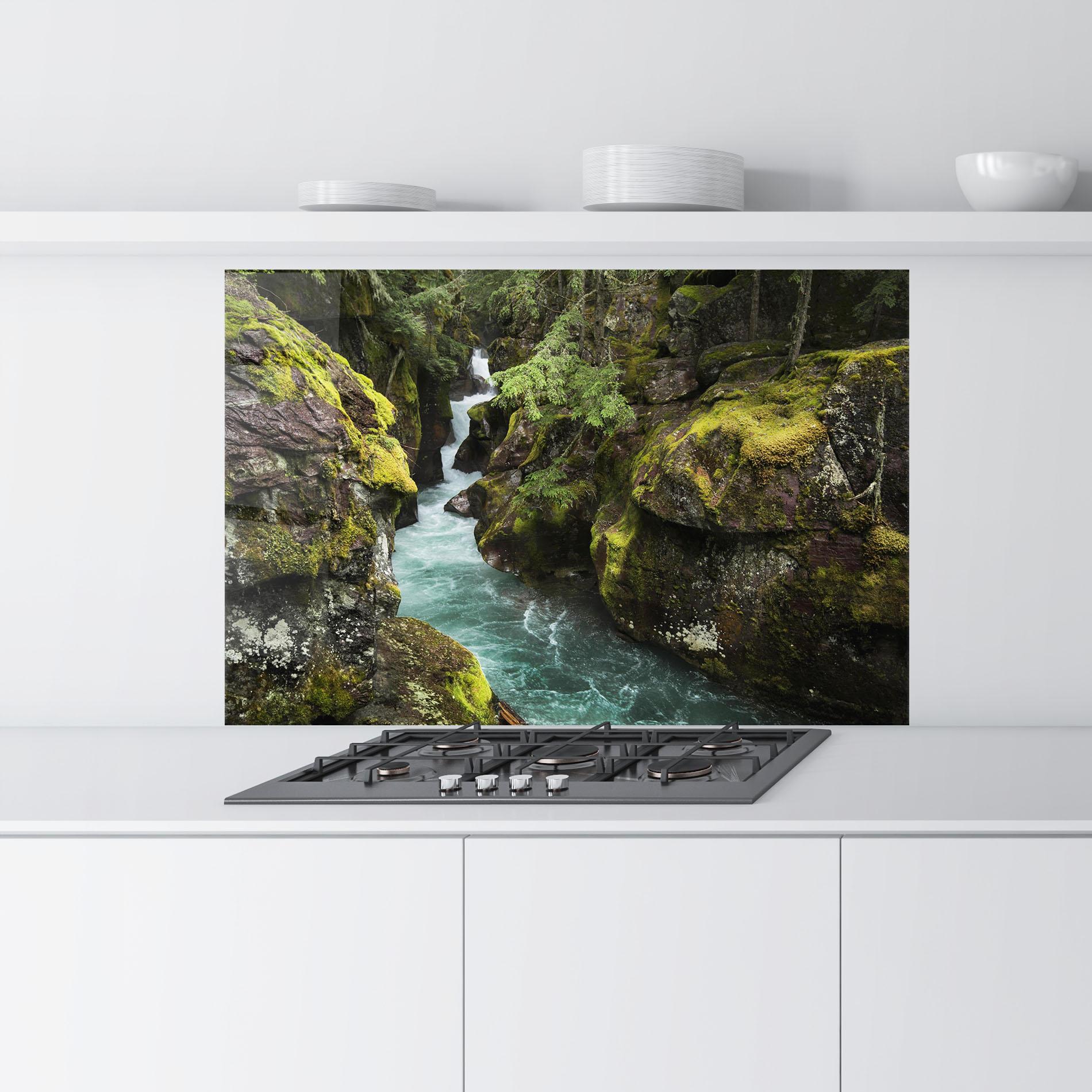 Küchenrückwand Glas Blue Majestic Waterfall mockup 9