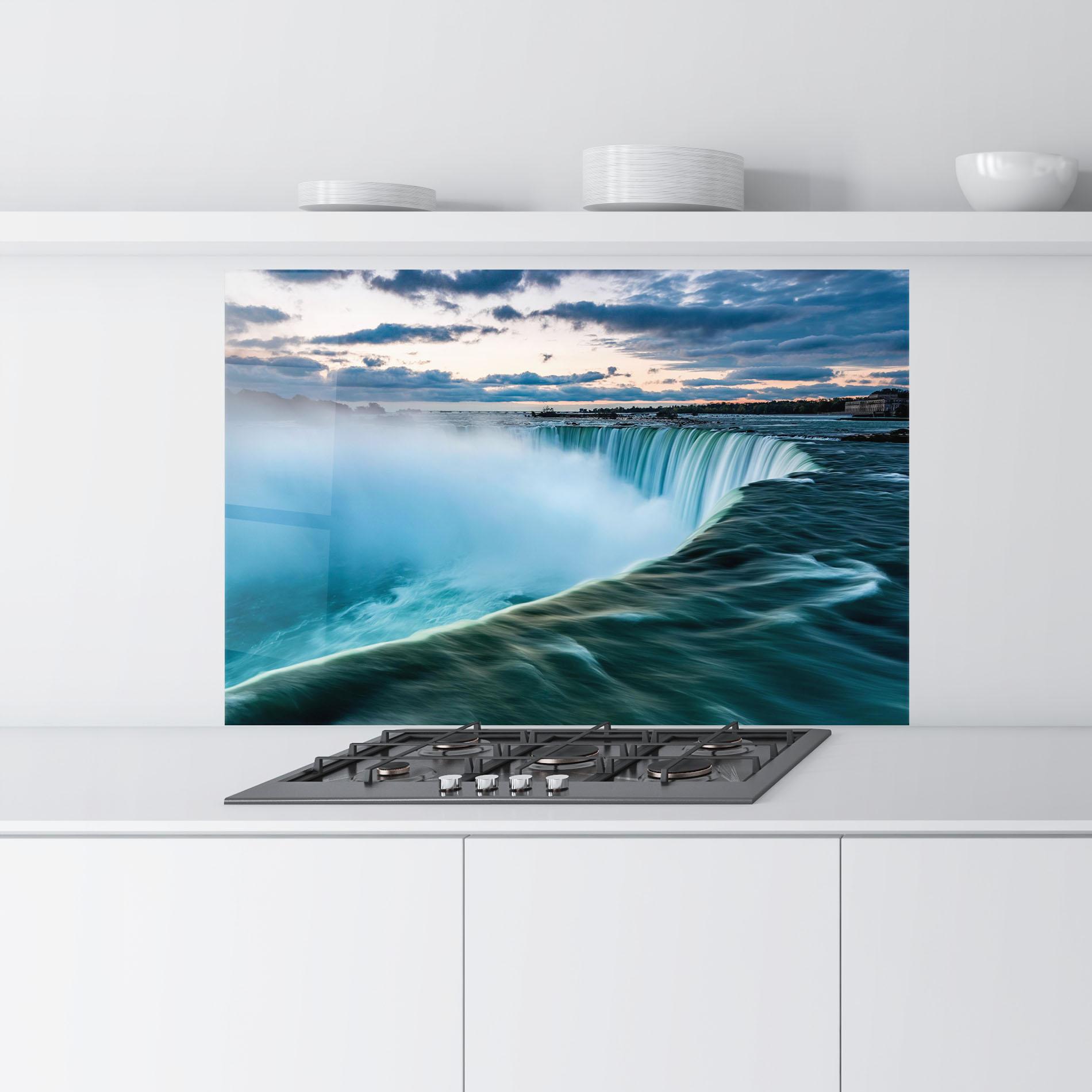 Küchenrückwand Glas Dreamy Blue Waterfall mockup 9