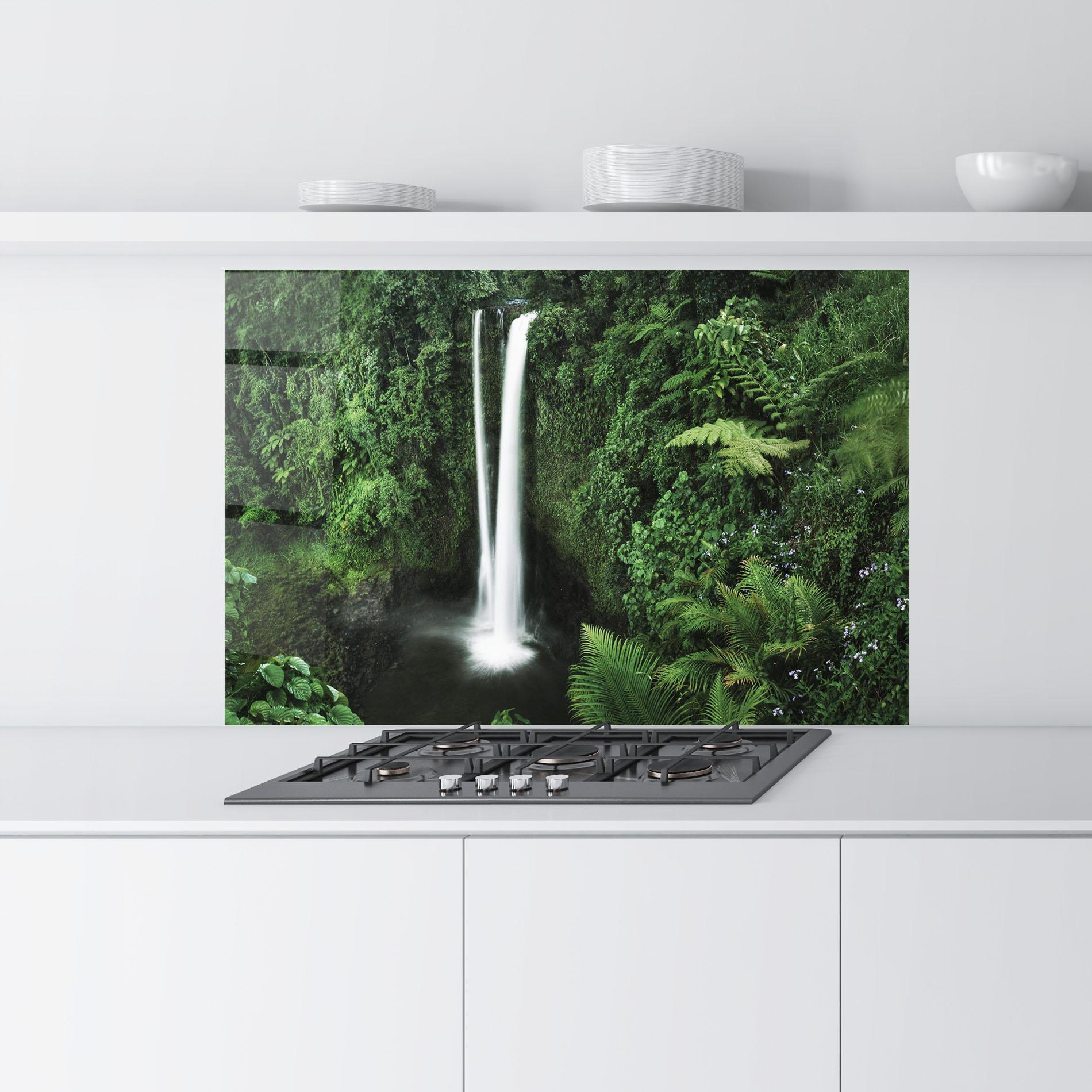 Küchenrückwand Glas Green Nature Waterfall mockup 9
