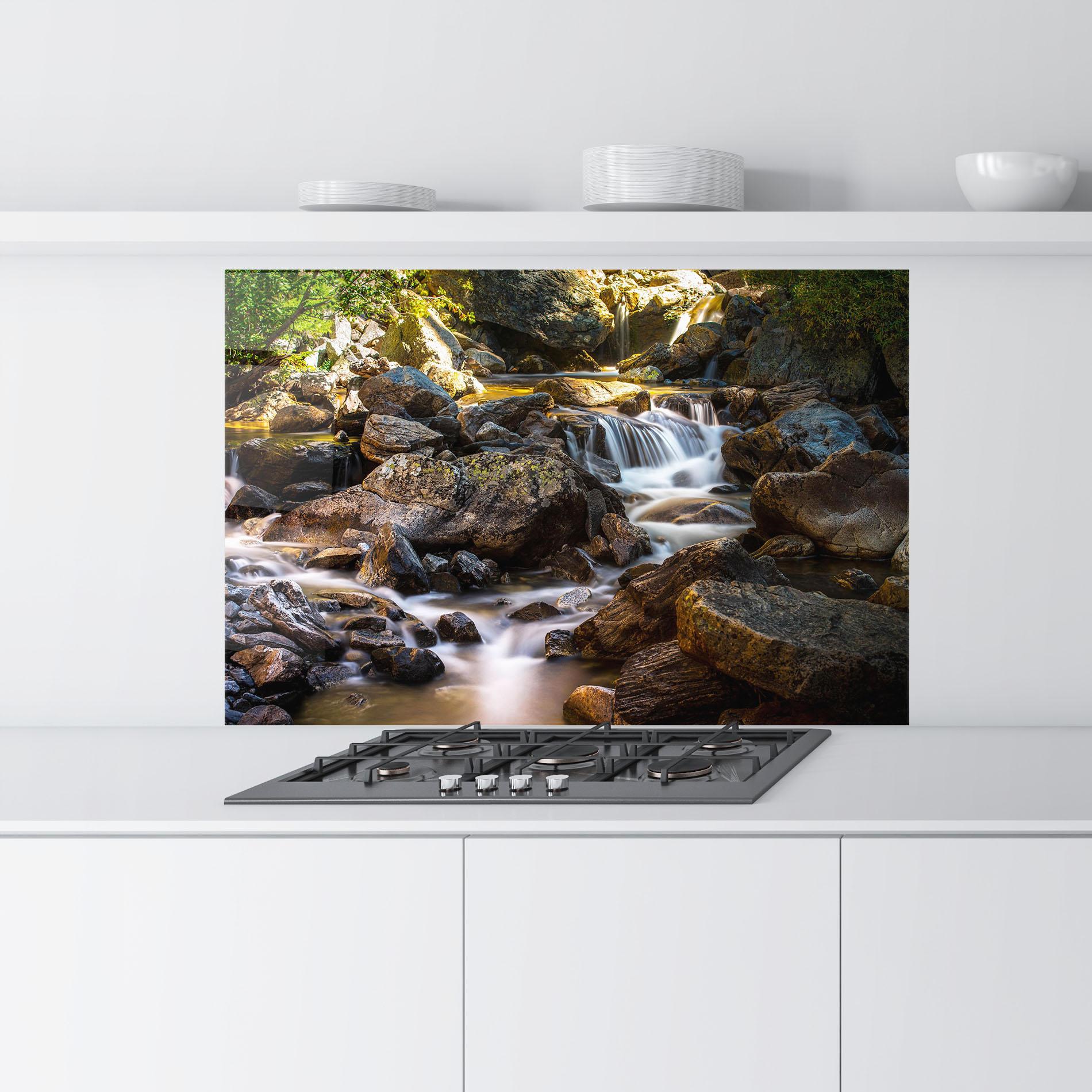 Küchenrückwand Glas Nature Rocks Waterfall mockup 9