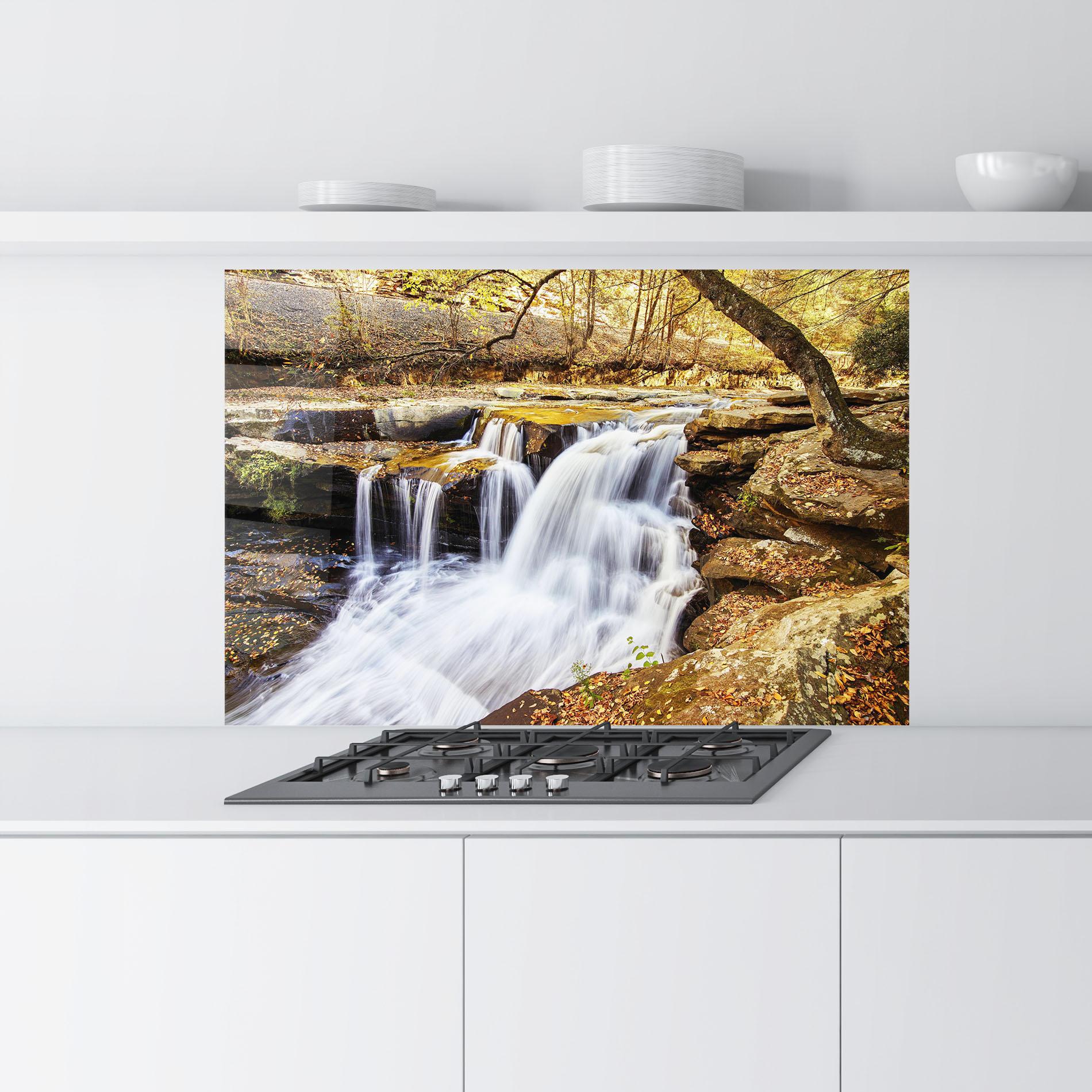 Küchenrückwand Glas Pretty Autumn Waterfall mockup 9