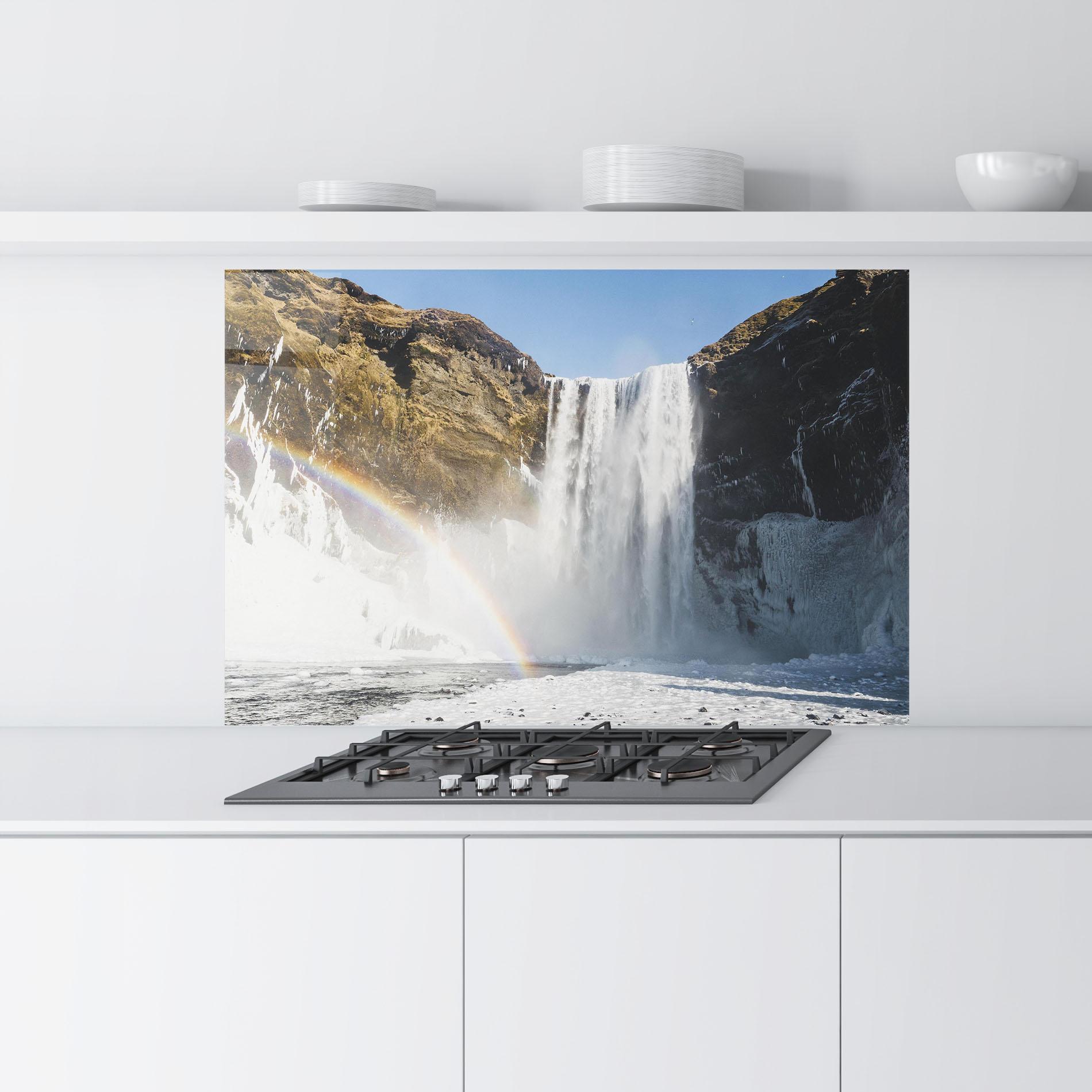 Küchenrückwand Glas Rainbow Waterfall mockup 9