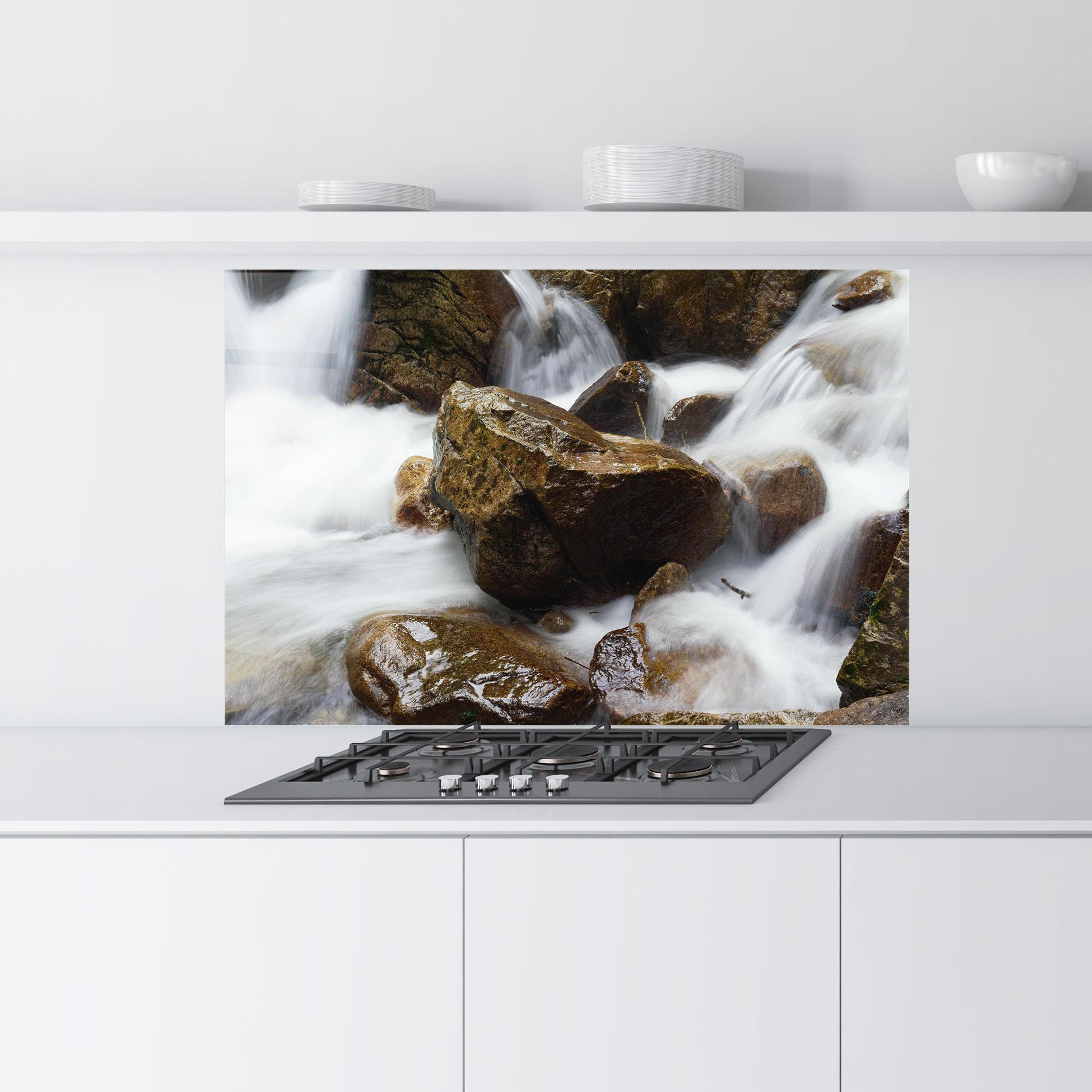 Küchenrückwand Glas Shiny Rocks Waterfall mockup 9