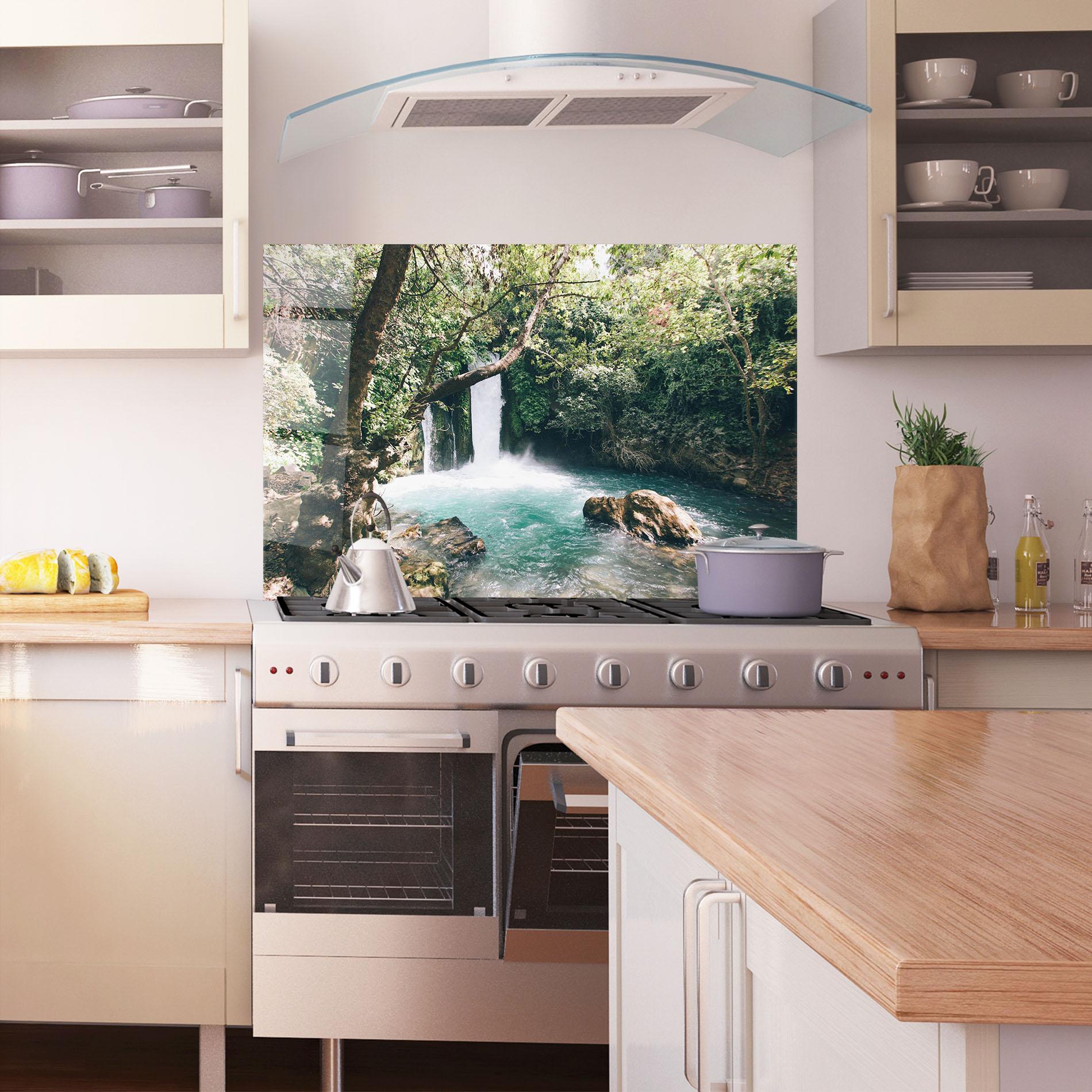 Küchenrückwand Glas Beautiful Blue Waterfall mockup 1