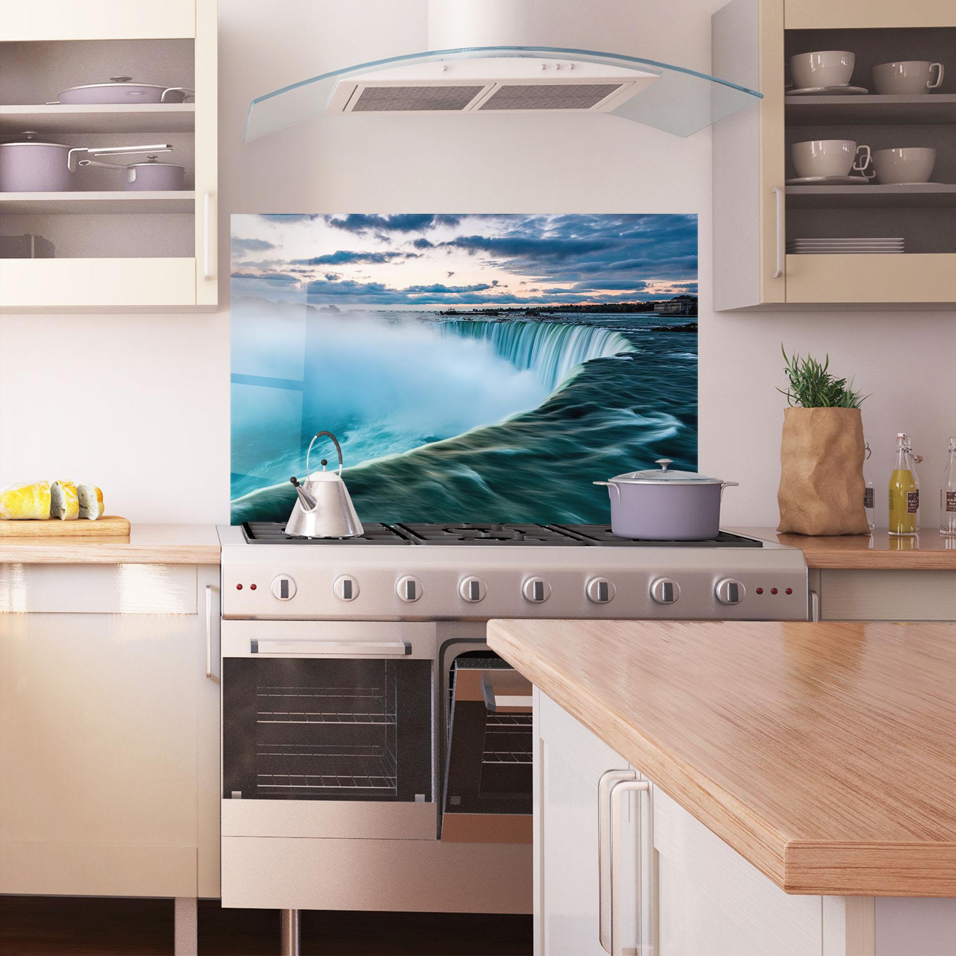 Küchenrückwand Glas Blue Dreamy Waterfall mockup 1
