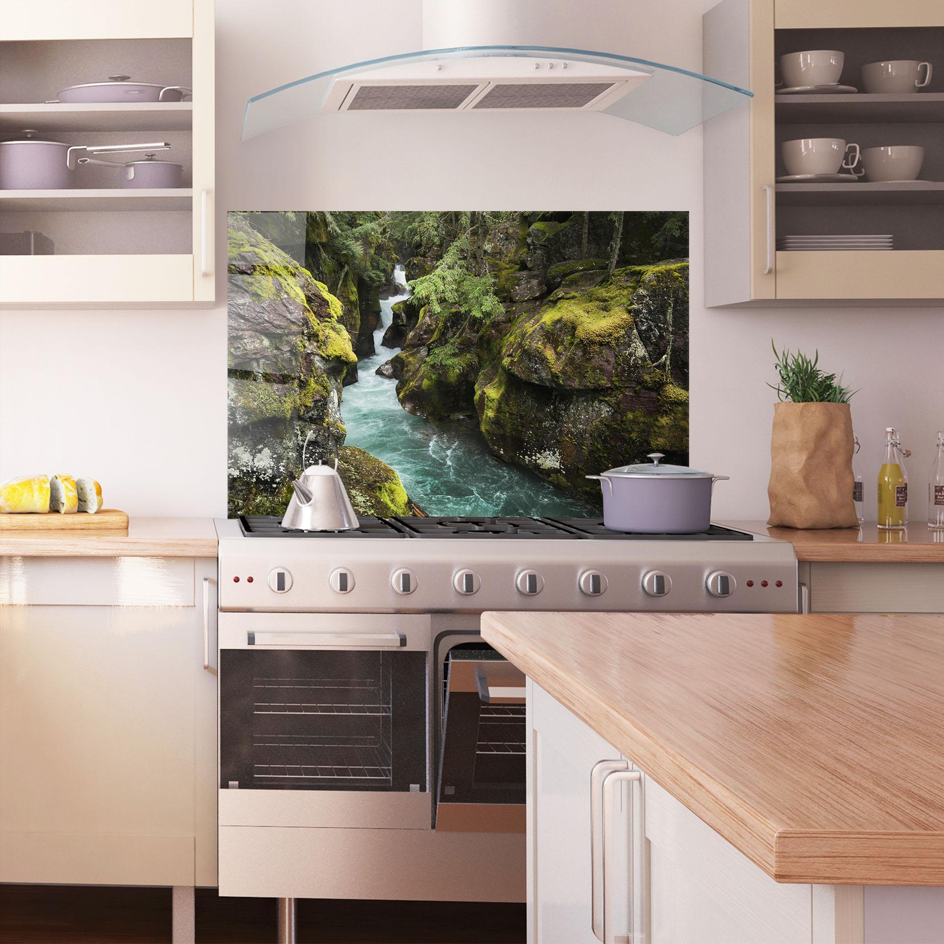 Küchenrückwand Glas Blue Majestic Waterfall mockup 1