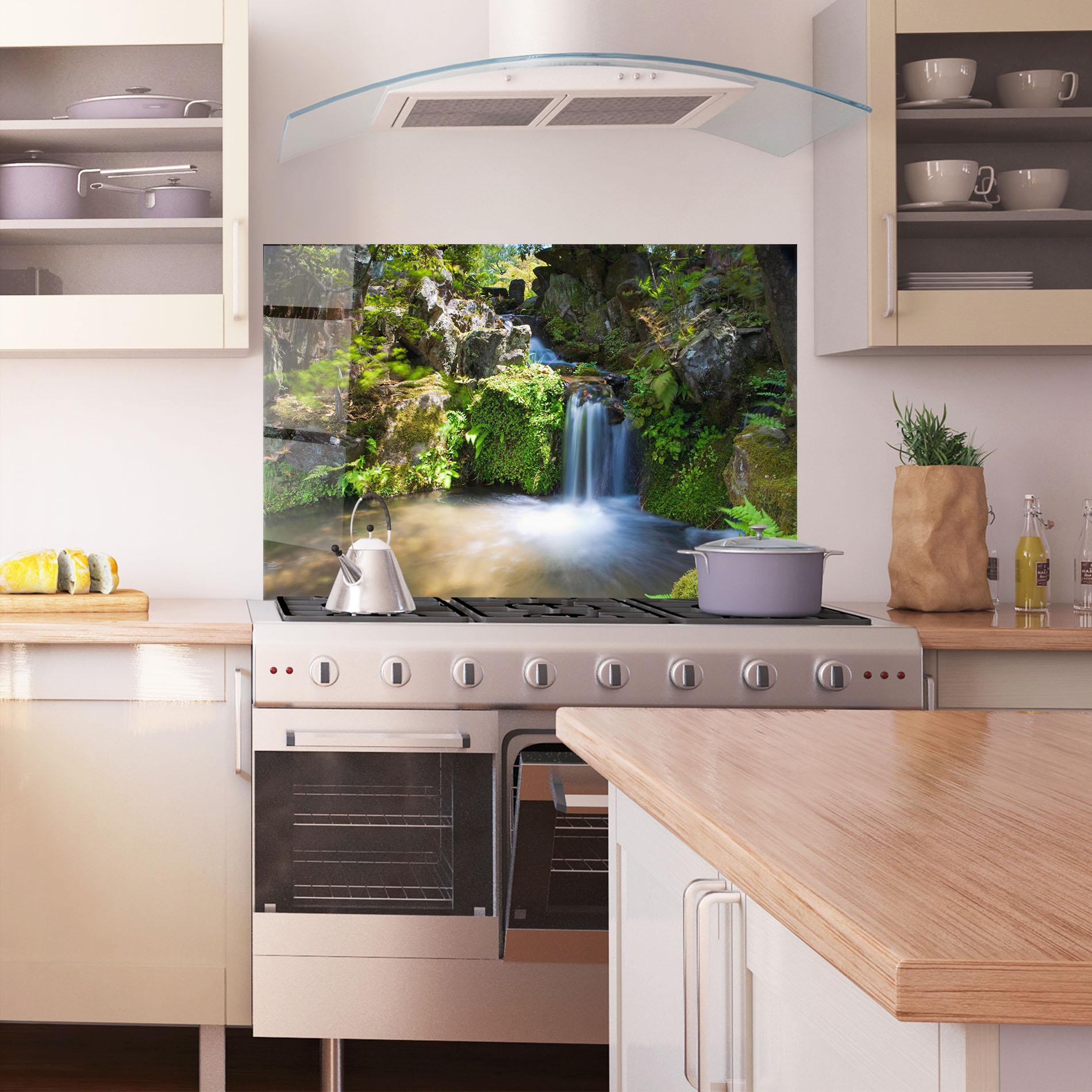 Küchenrückwand Glas Jungle View Waterfall mockup 1