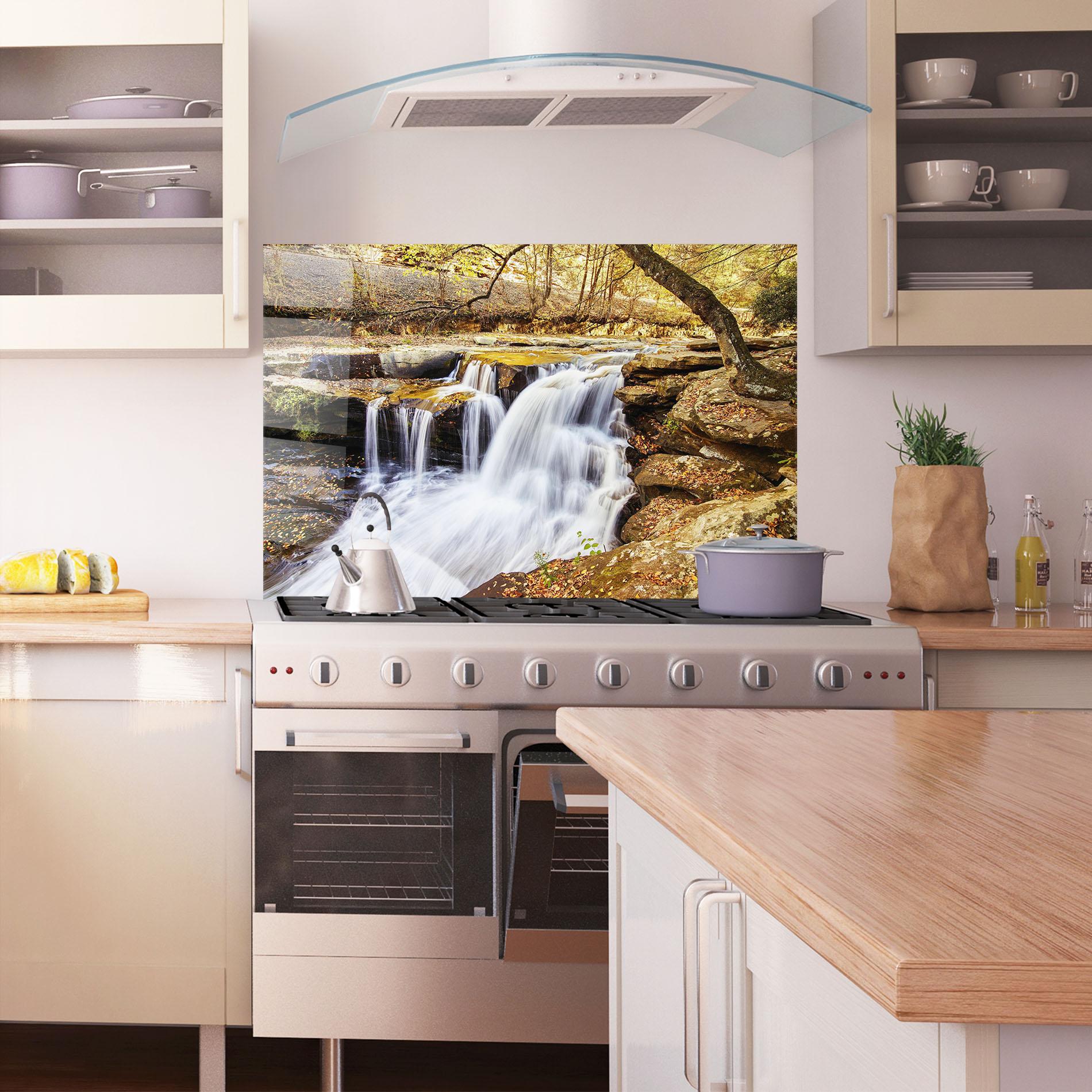 Küchenrückwand Glas Pretty Autumn Waterfall mockup 1
