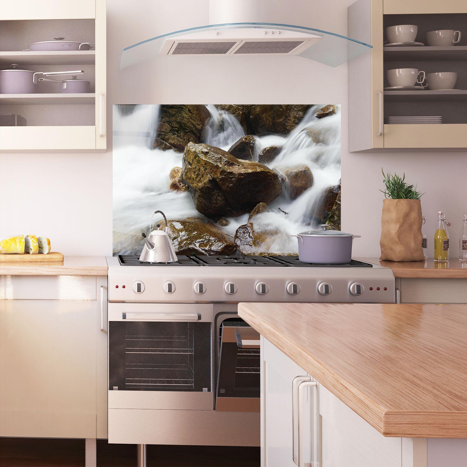 Küchenrückwand Glas Shiny Rocks Waterfall mockup 1