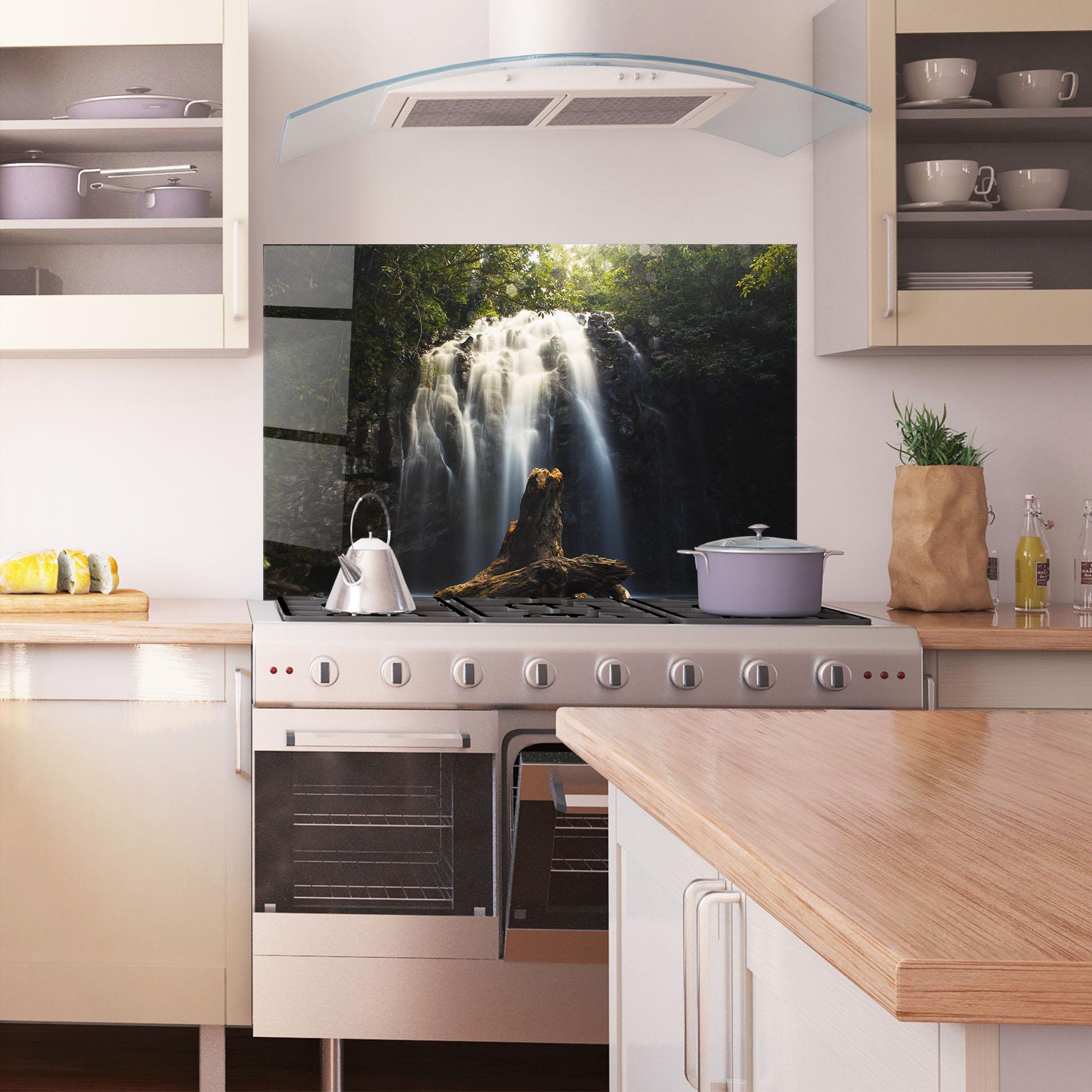 Küchenrückwand Glas Tree Log Waterfall mockup 1