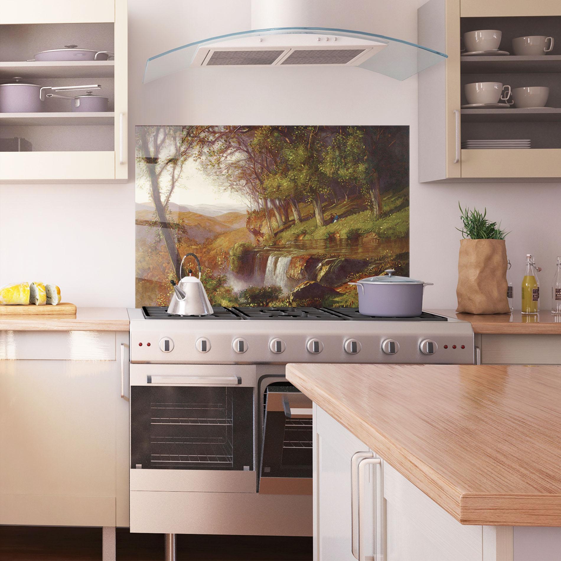 Küchenrückwand Glas Waterfall Painting mockup 1