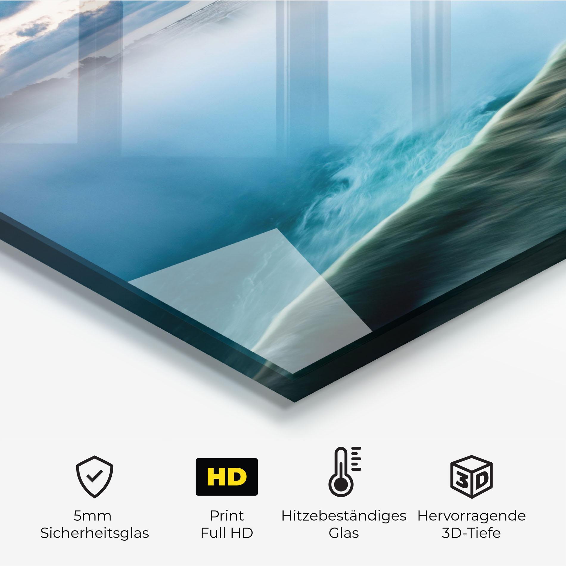 Küchenrückwand Glas Dreamy Blue Waterfall mockup 2