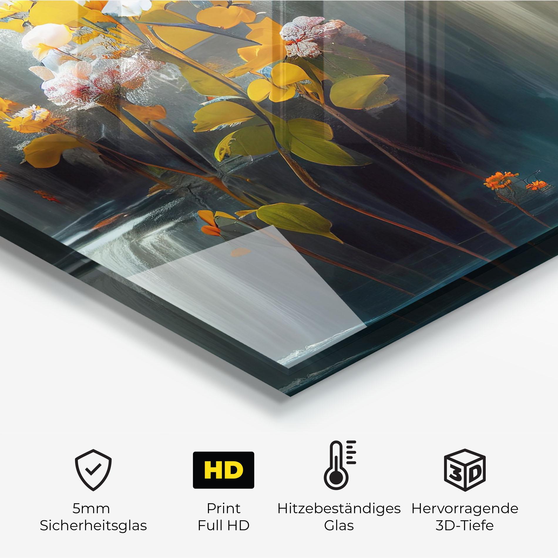 Küchenrückwand Glas Flowers Waterfall mockup 2