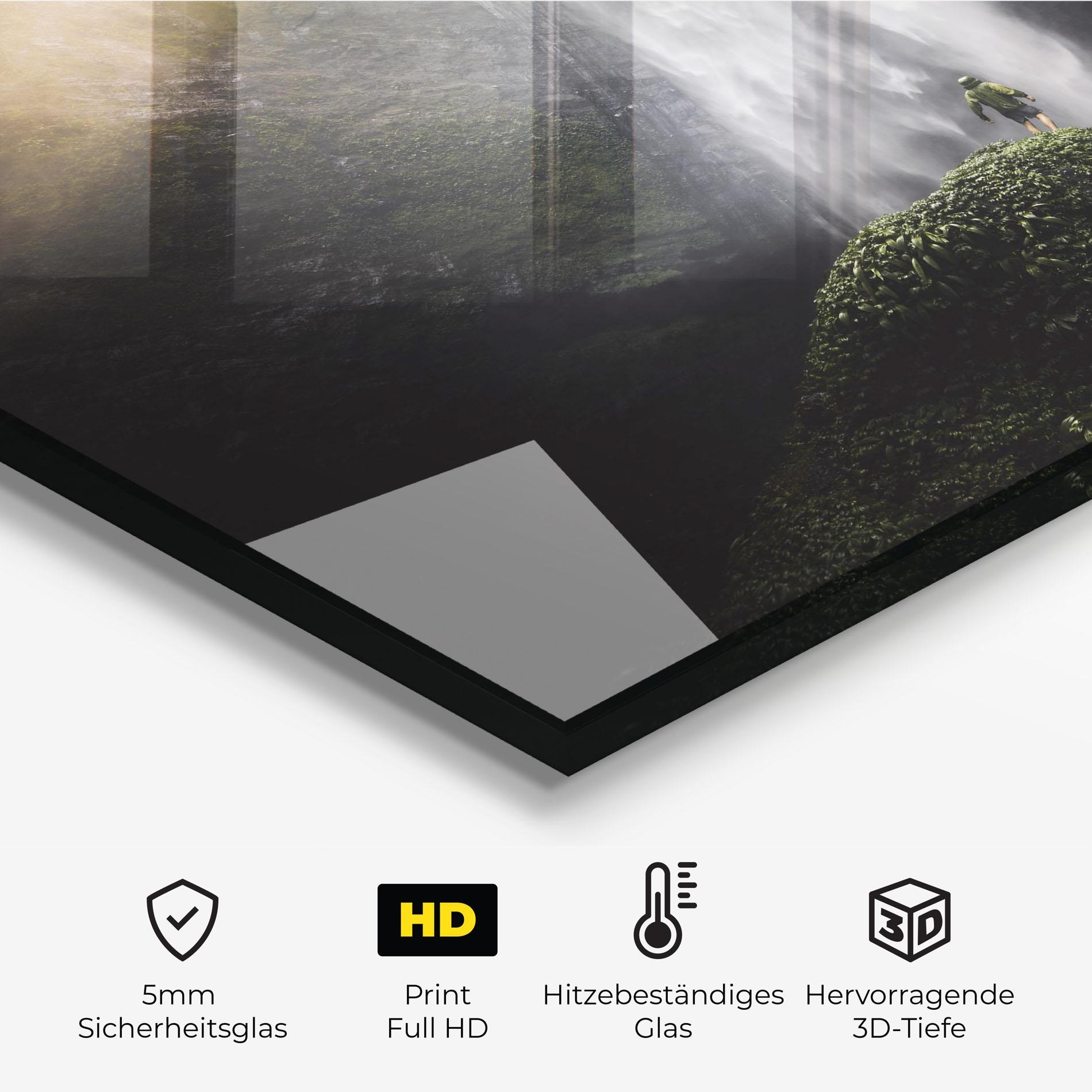 Küchenrückwand Glas Green Man Waterfall mockup 2