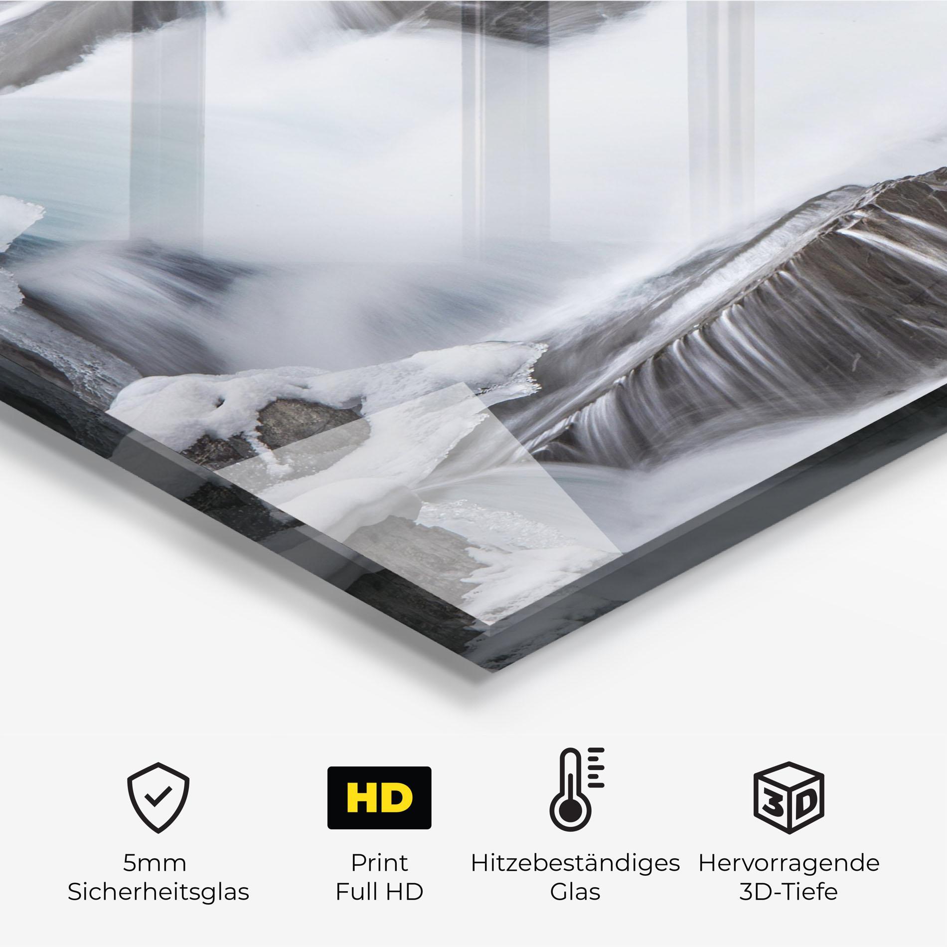 Küchenrückwand Glas Majestic Winter Waterfall mockup 2