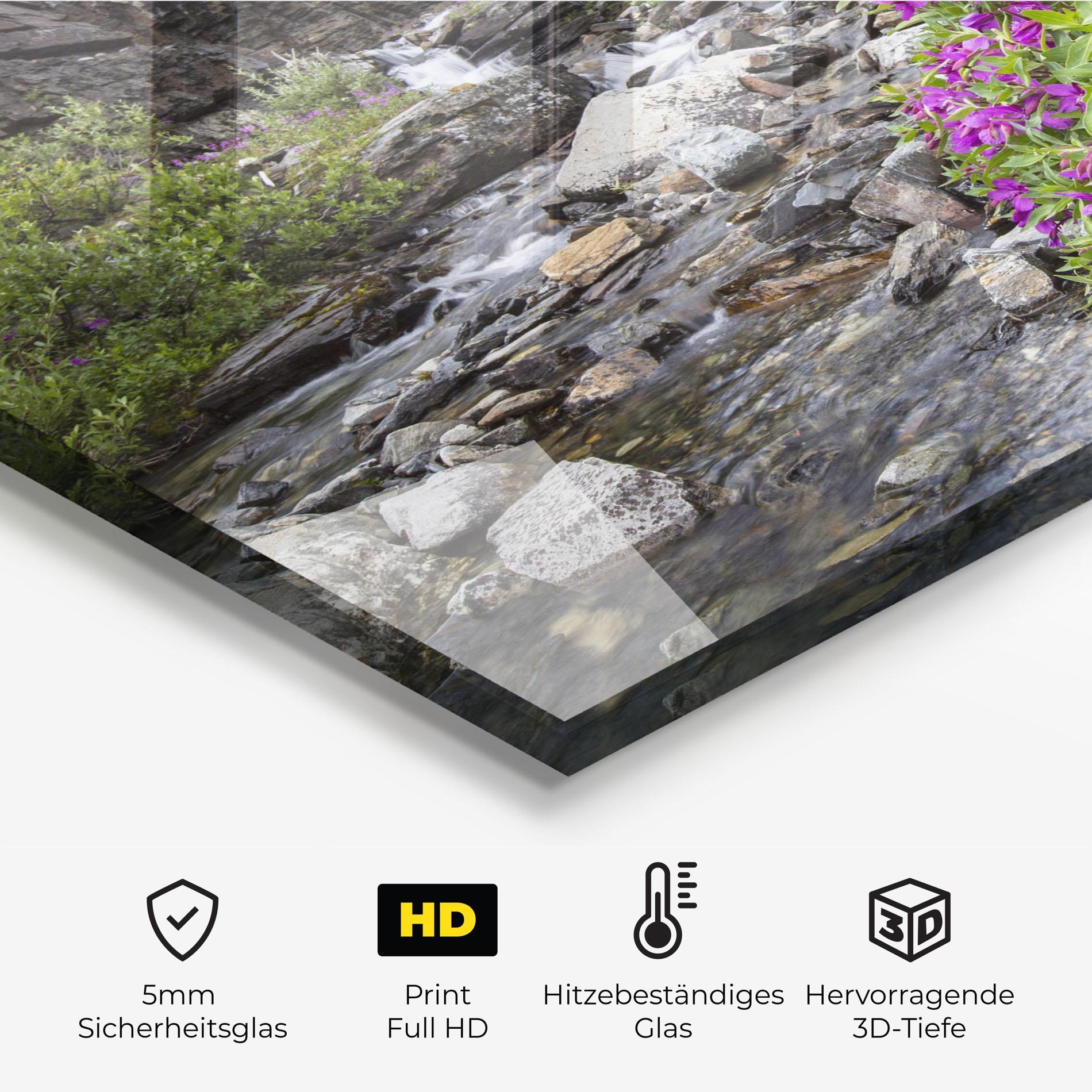 Küchenrückwand Glas Purple Flowers Waterfall mockup 2