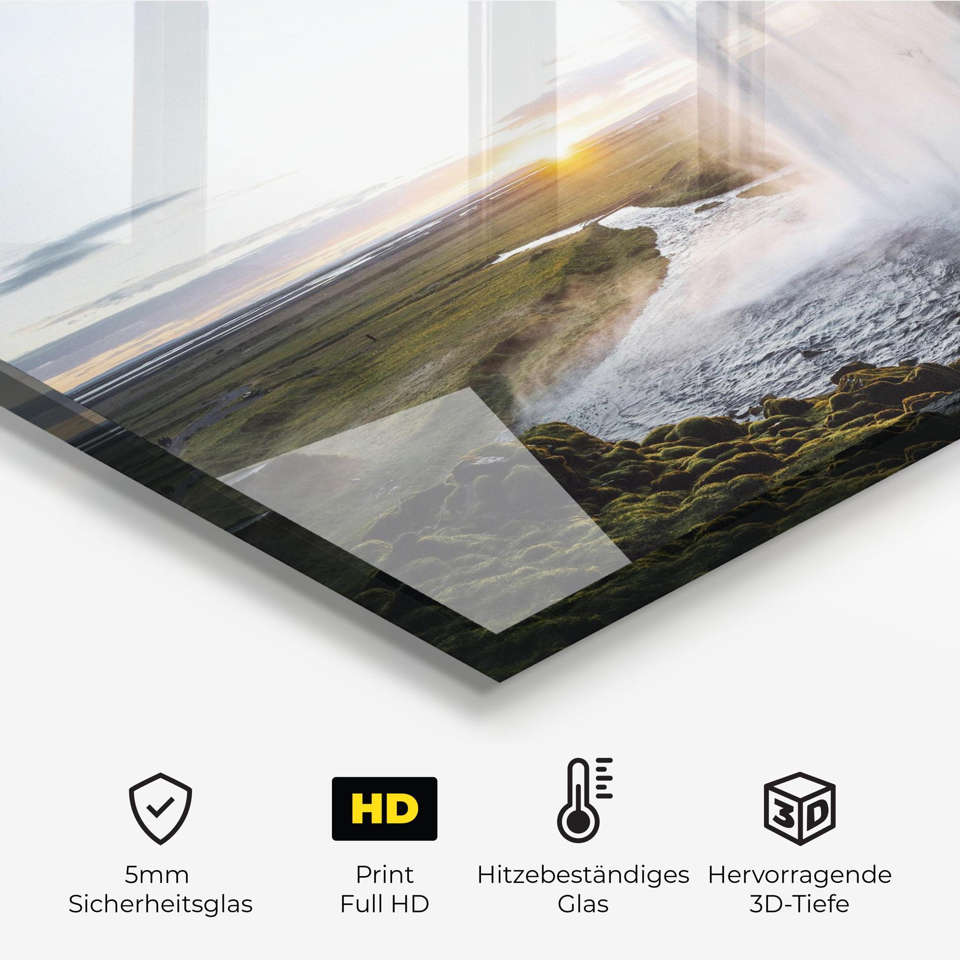 Küchenrückwand Glas Sunrise Waterfall mockup 2