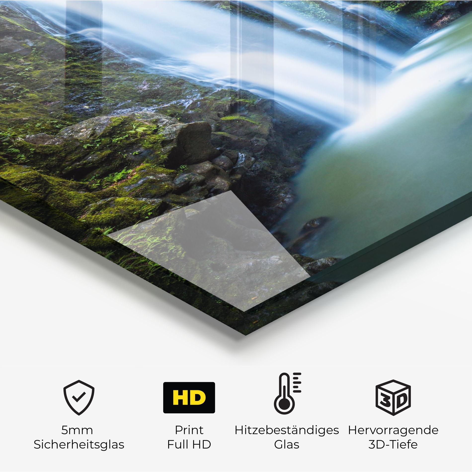 Küchenrückwand Glas Swimming In Waterfall mockup 2