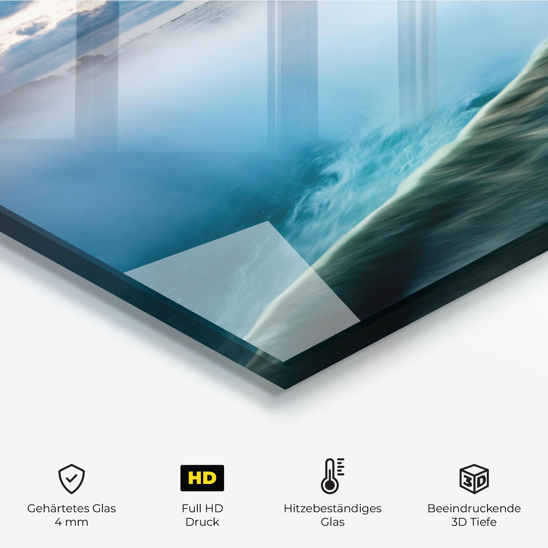 Küchenrückwand Glas Dreamy Blue Waterfall mockup 2