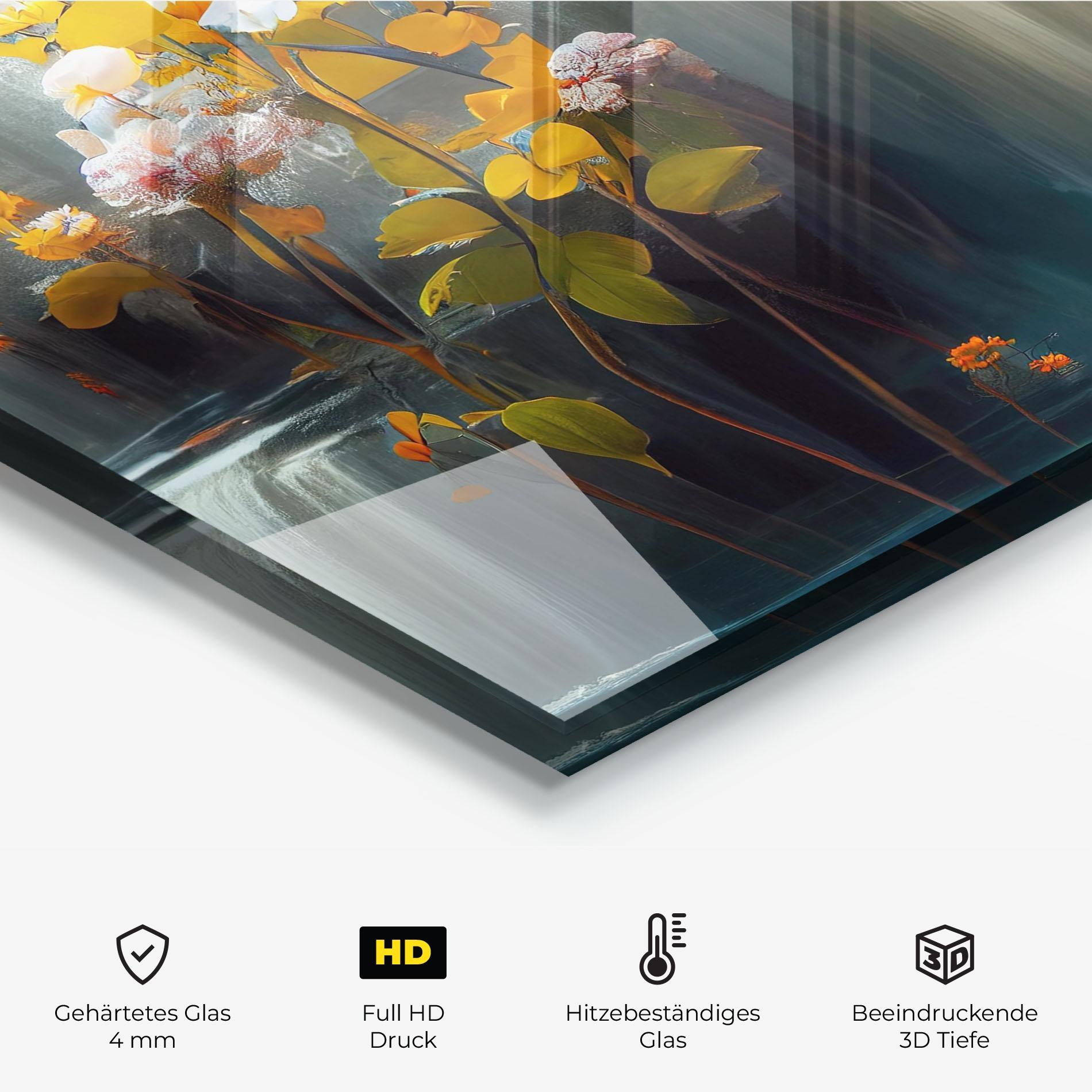 Küchenrückwand Glas Flowers Waterfall mockup 2