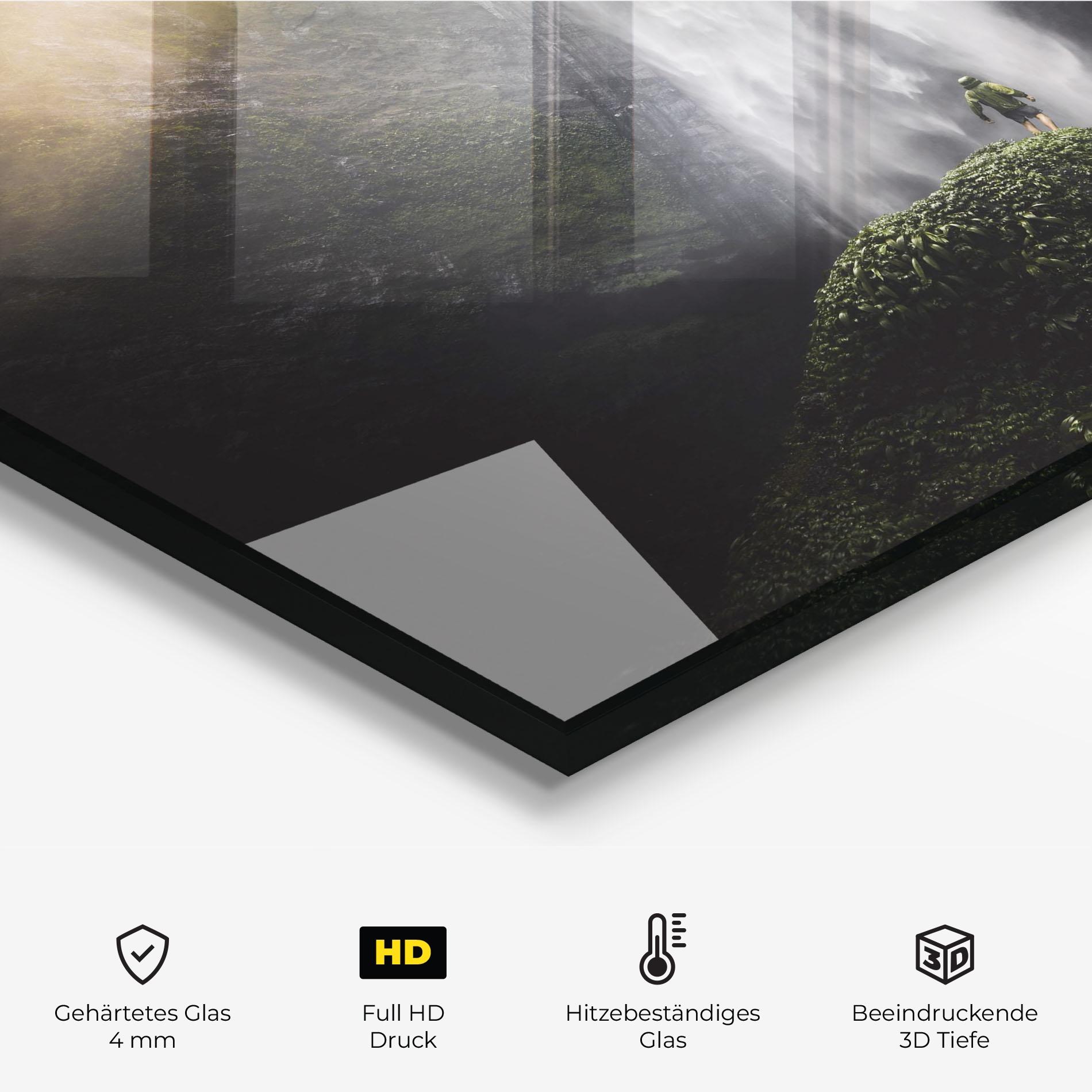 Küchenrückwand Glas Green Man Waterfall mockup 2