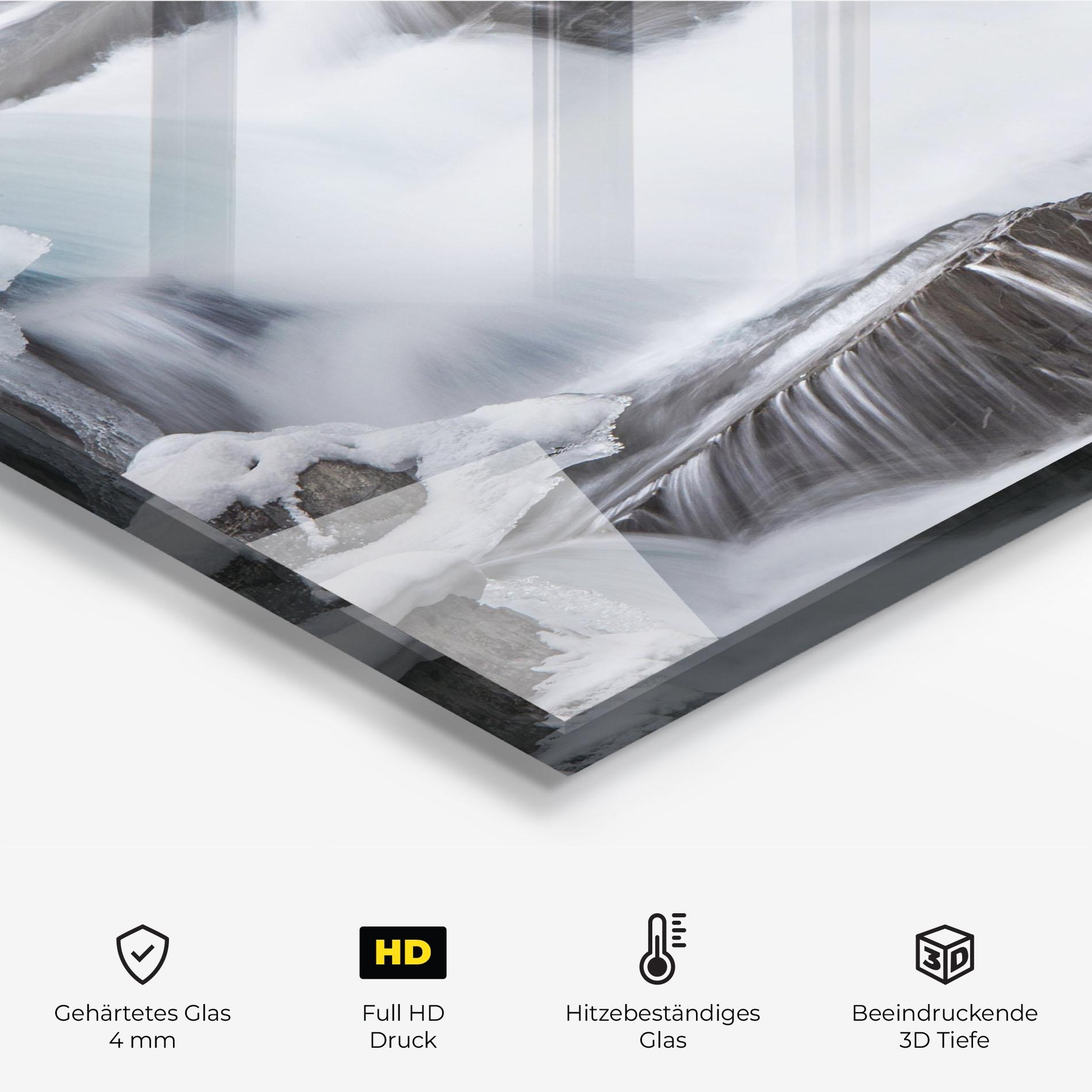 Küchenrückwand Glas Majestic Winter Waterfall mockup 2