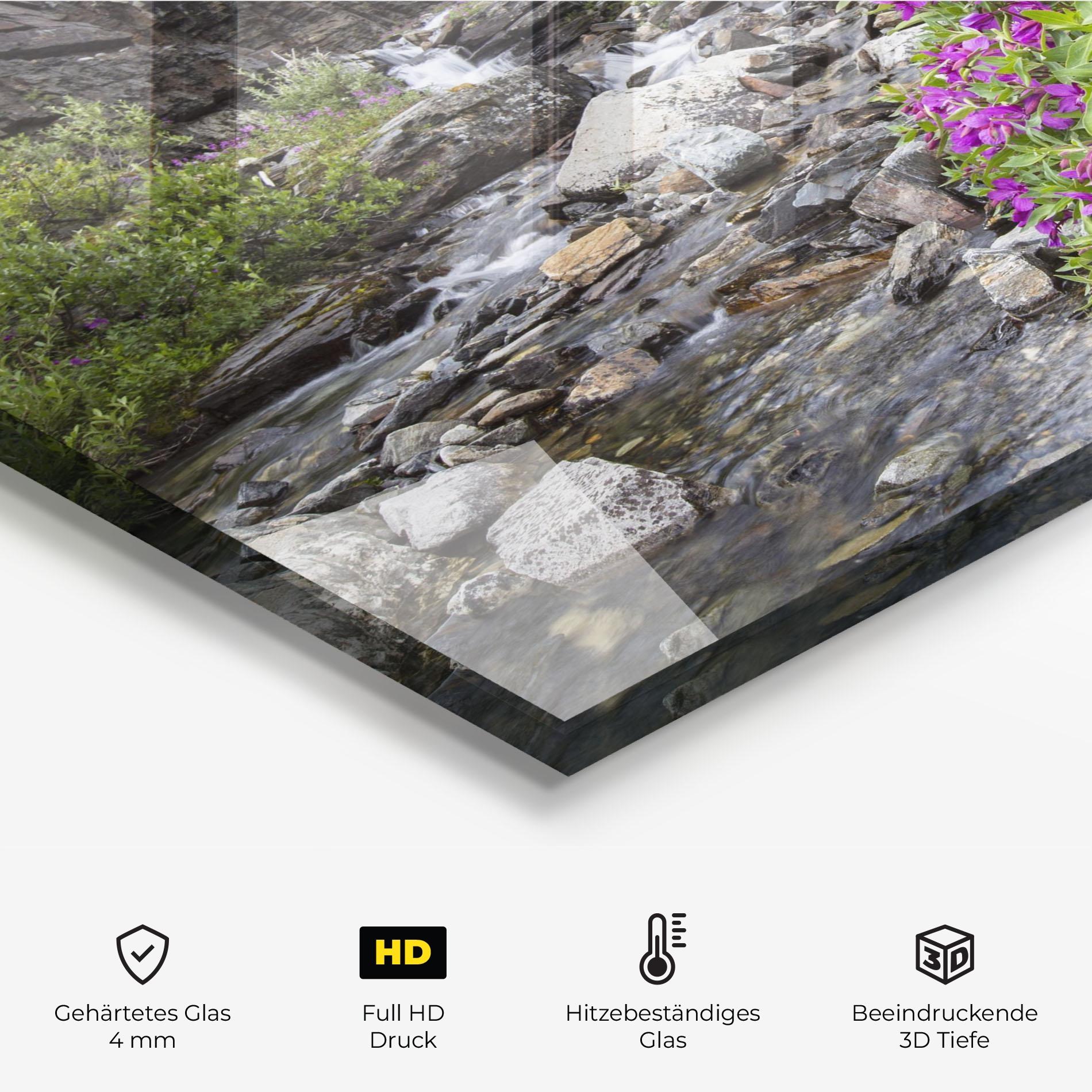 Küchenrückwand Glas Purple Flowers Waterfall mockup 2