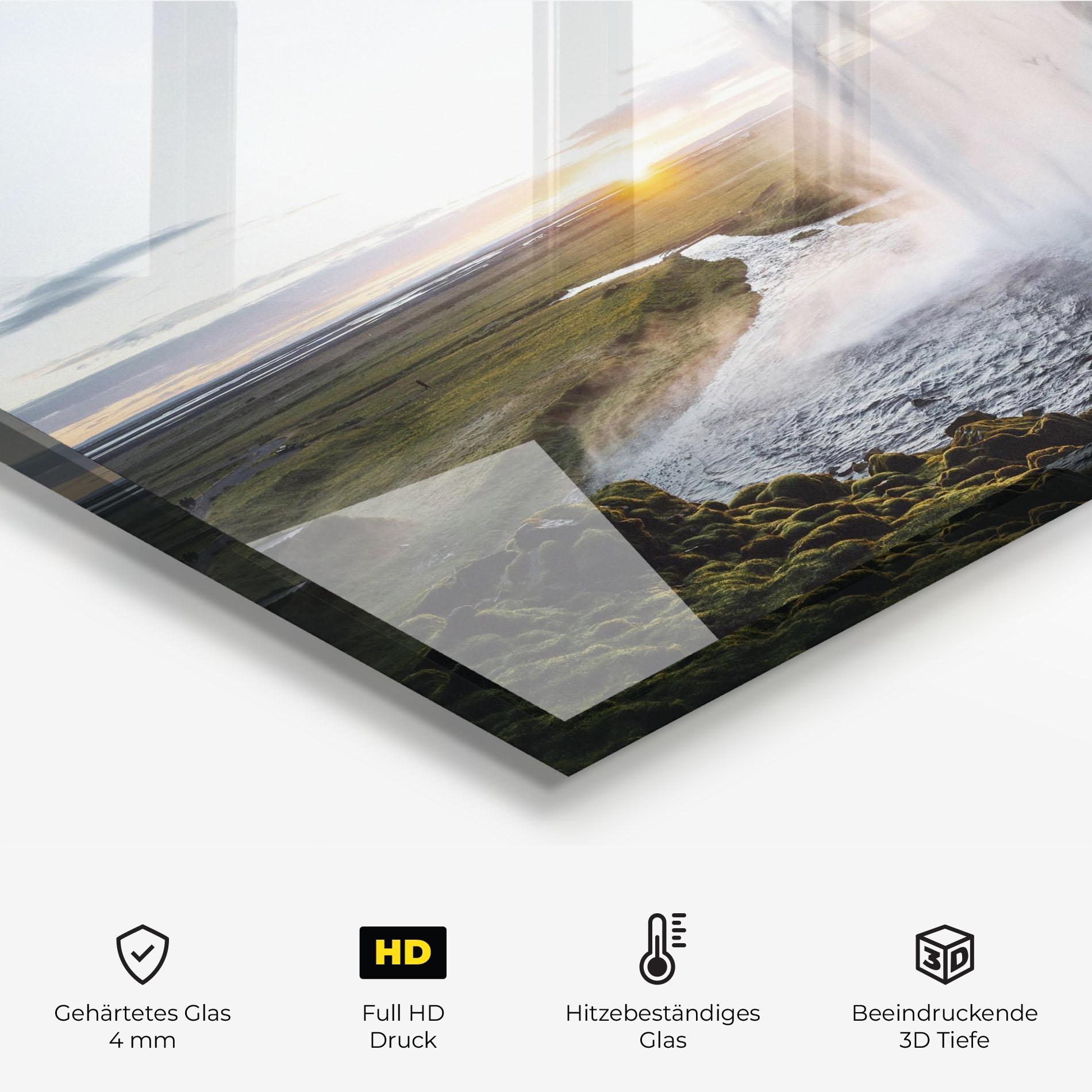 Küchenrückwand Glas Sunrise Waterfall mockup 2