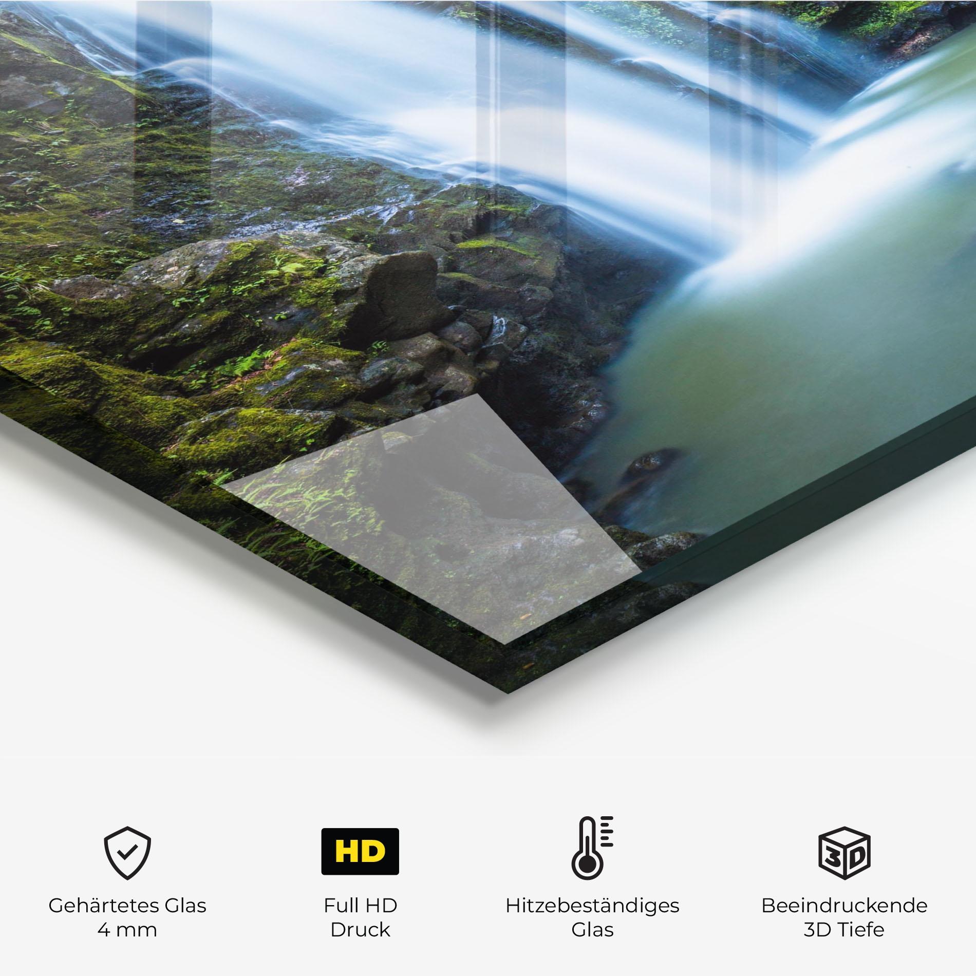 Küchenrückwand Glas Swimming In Waterfall mockup 2