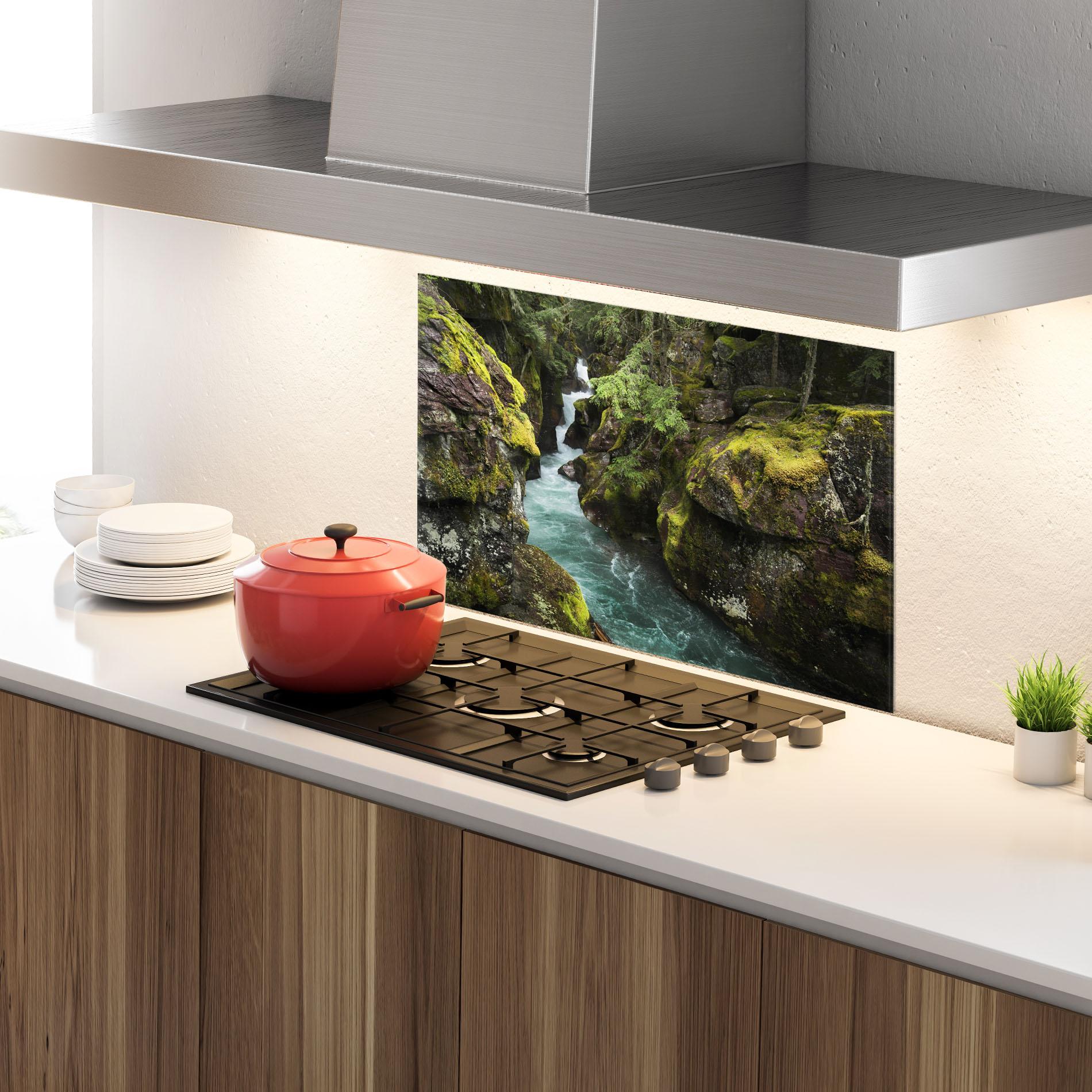 Küchenrückwand Glas Blue Majestic Waterfall mockup 4