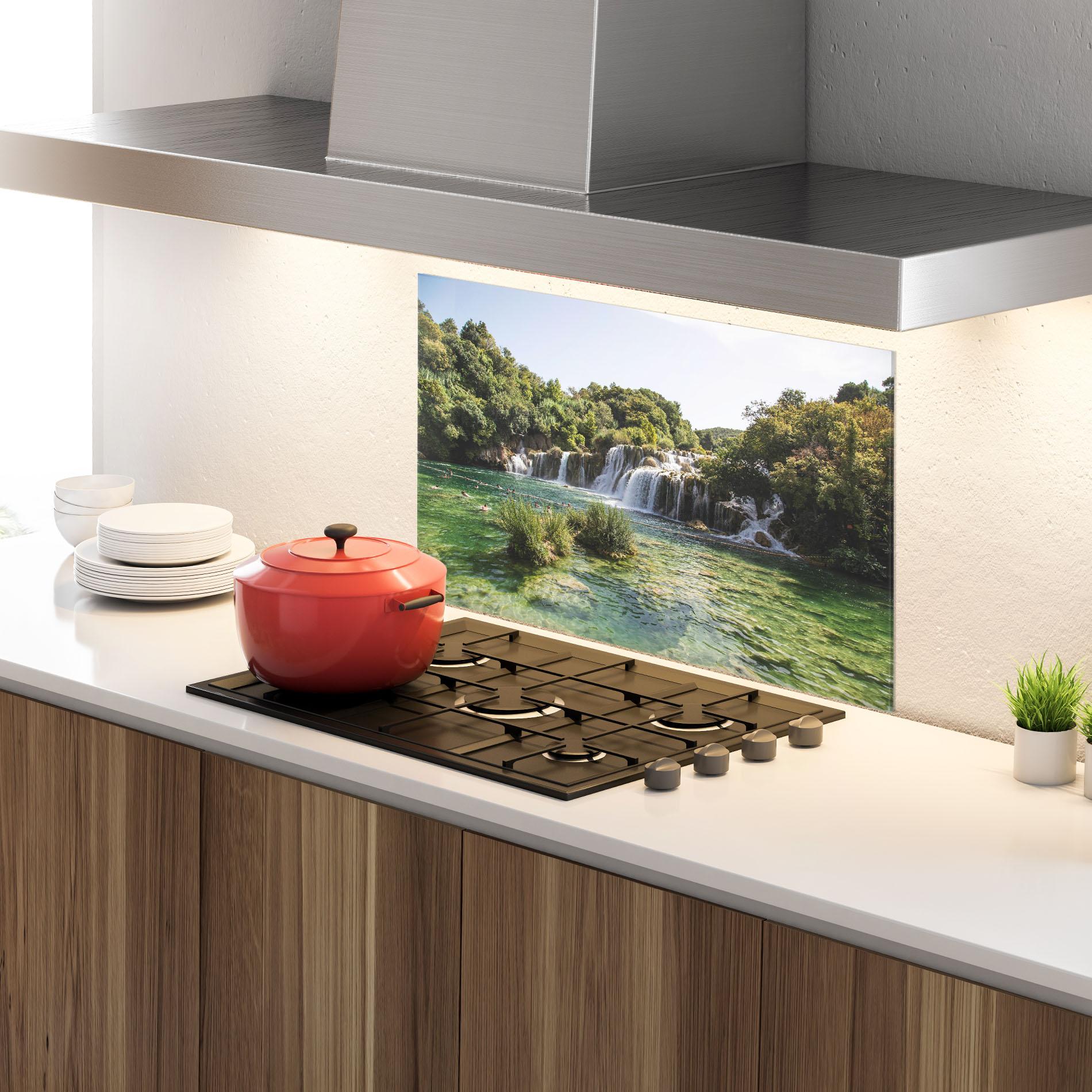 Küchenrückwand Glas Green Waterfall mockup 4