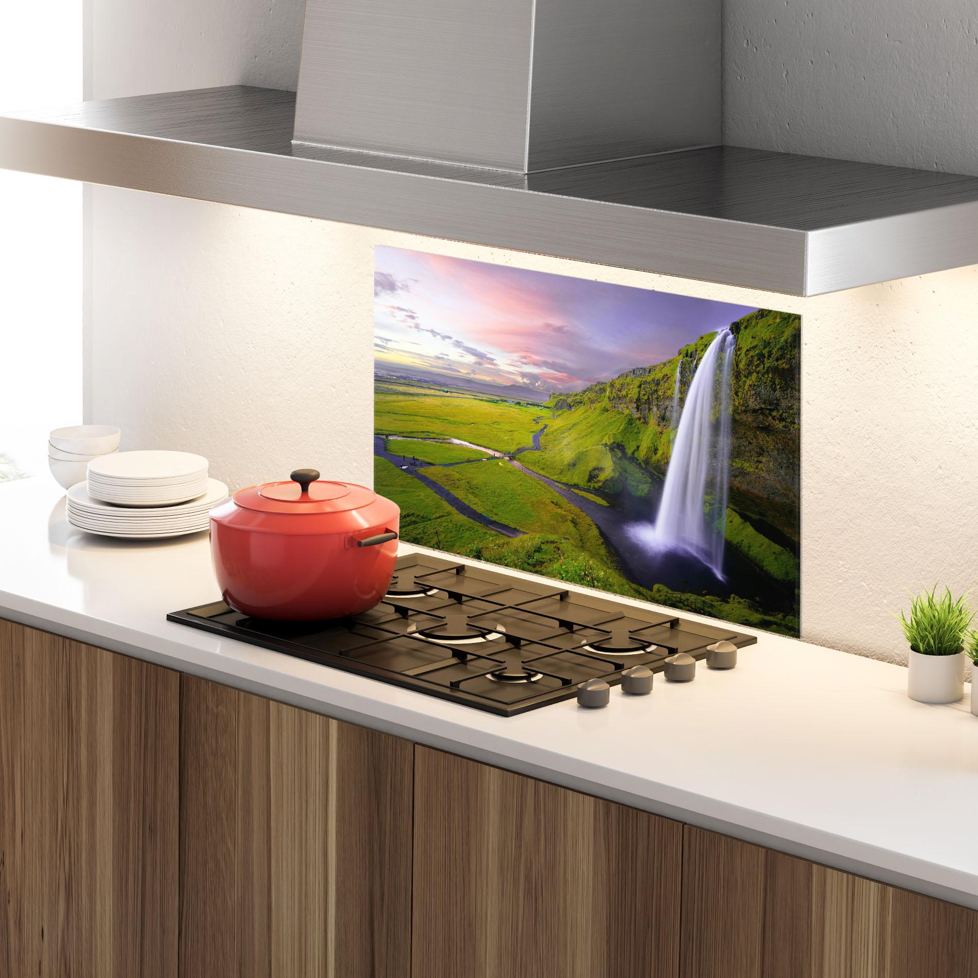 Küchenrückwand Glas Pink Wky Waterfall mockup 4