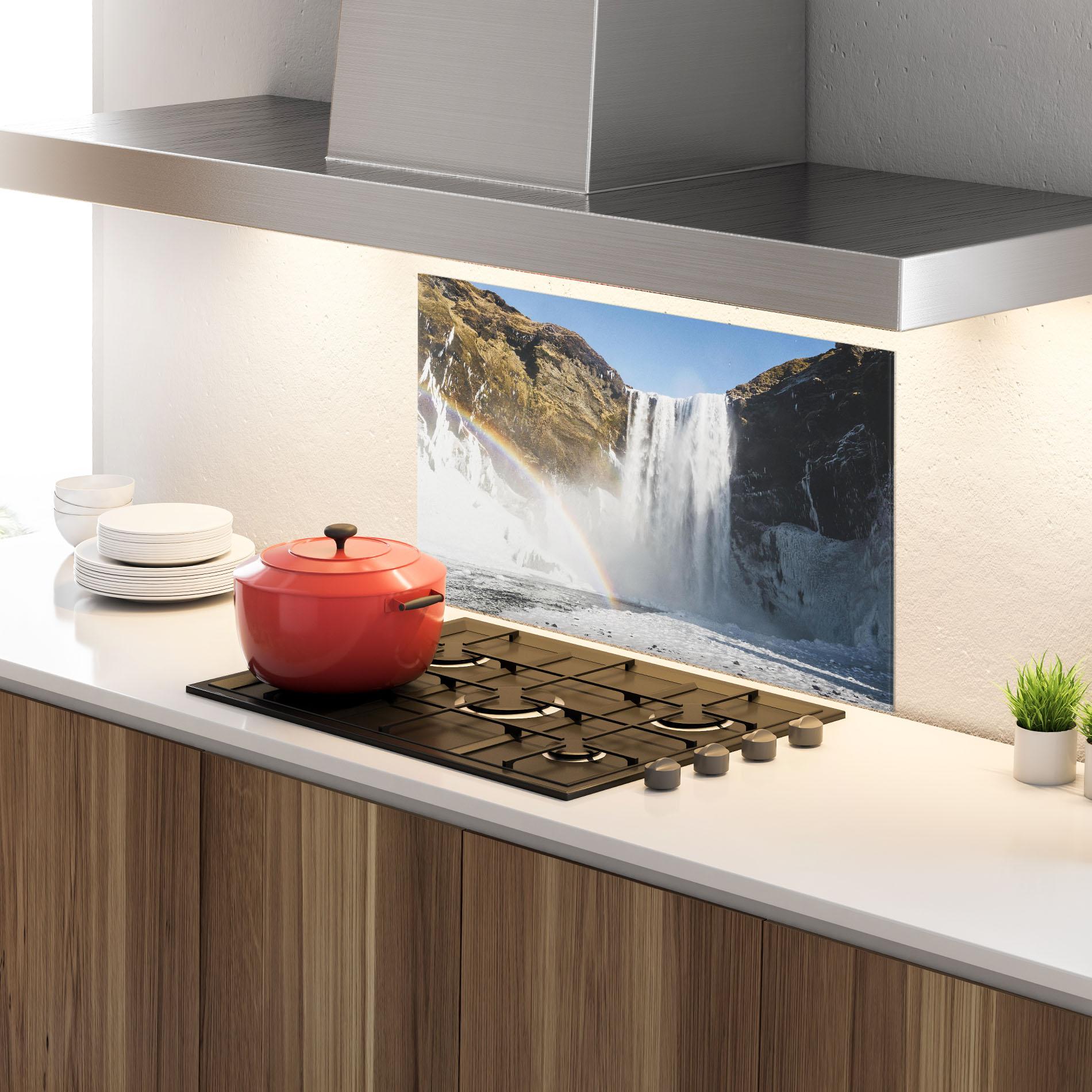Küchenrückwand Glas Rainbow Waterfall mockup 4