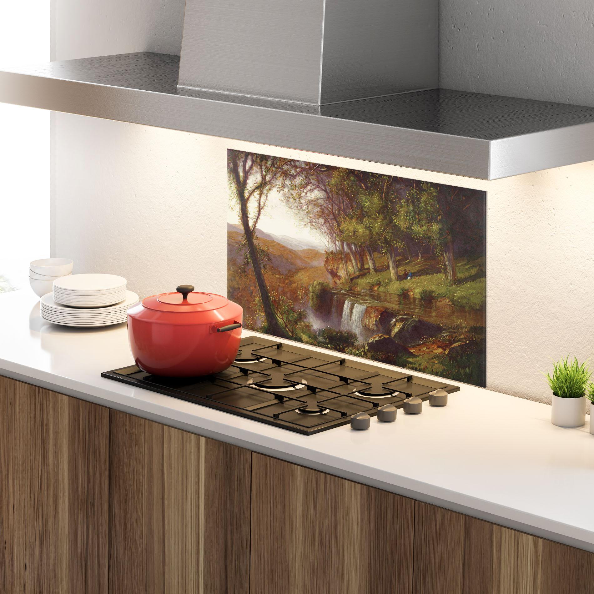 Küchenrückwand Glas Waterfall Painting mockup 4