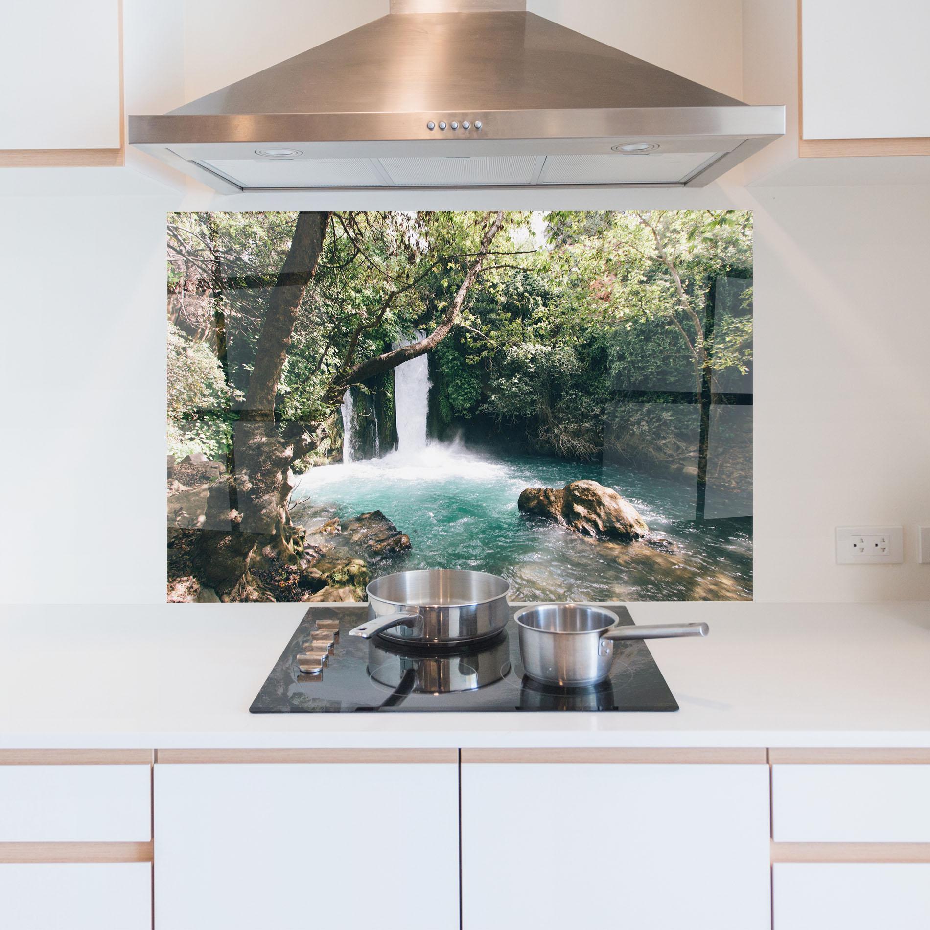 Küchenrückwand Glas Beautiful Blue Waterfall mockup 5