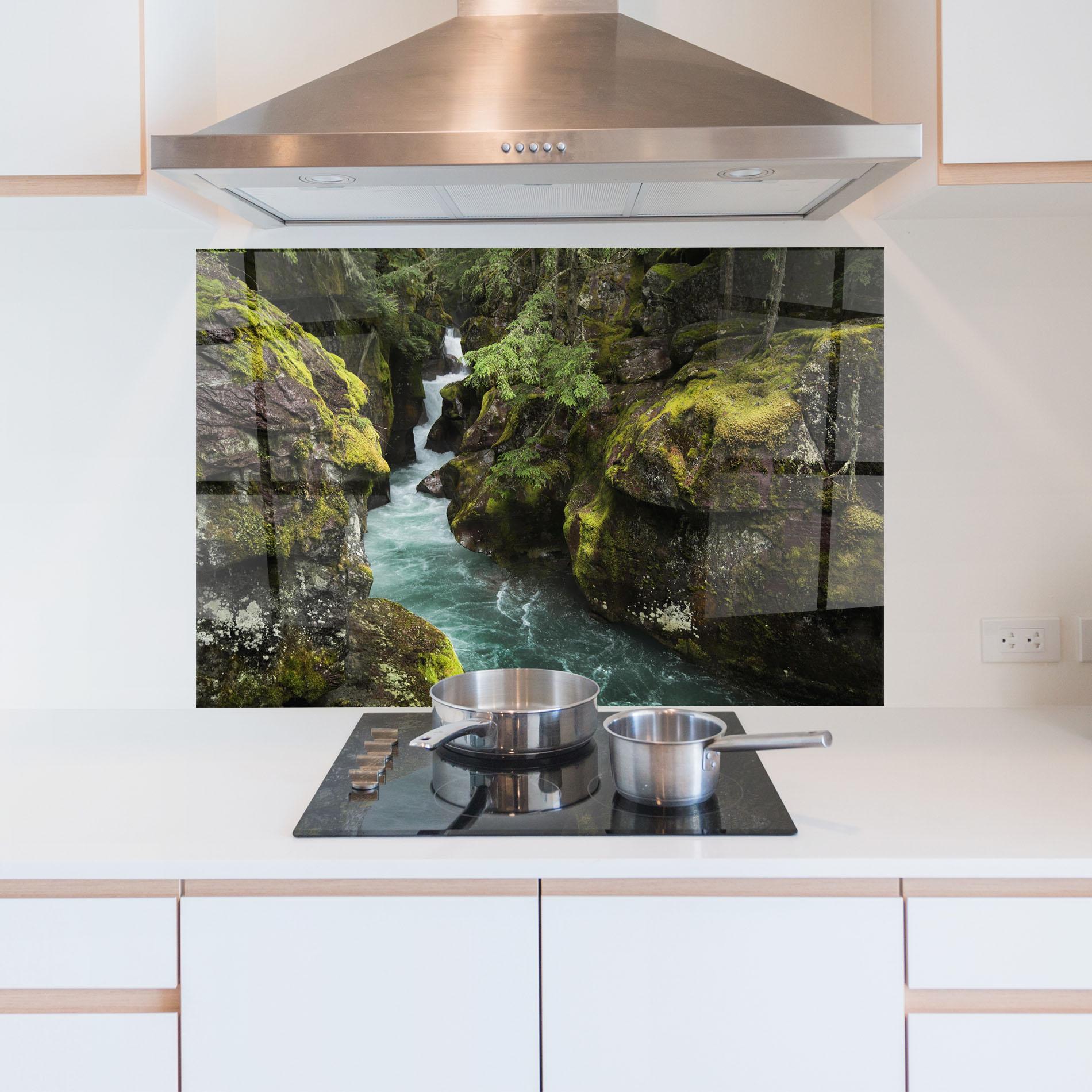 Küchenrückwand Glas Blue Majestic Waterfall mockup 5